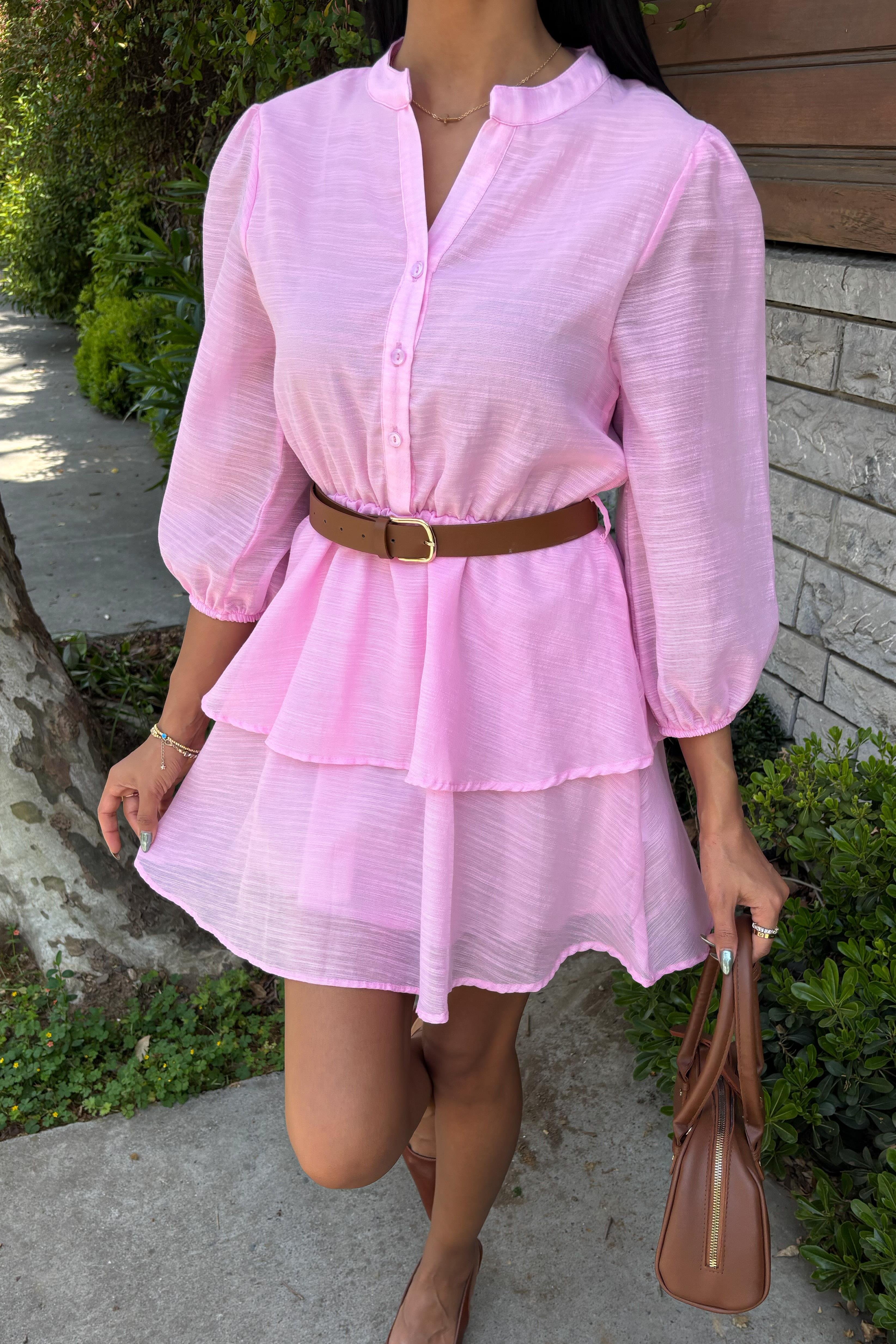 Deri Kemerli Fırfırlı Elbise 2901 R7-C-K4