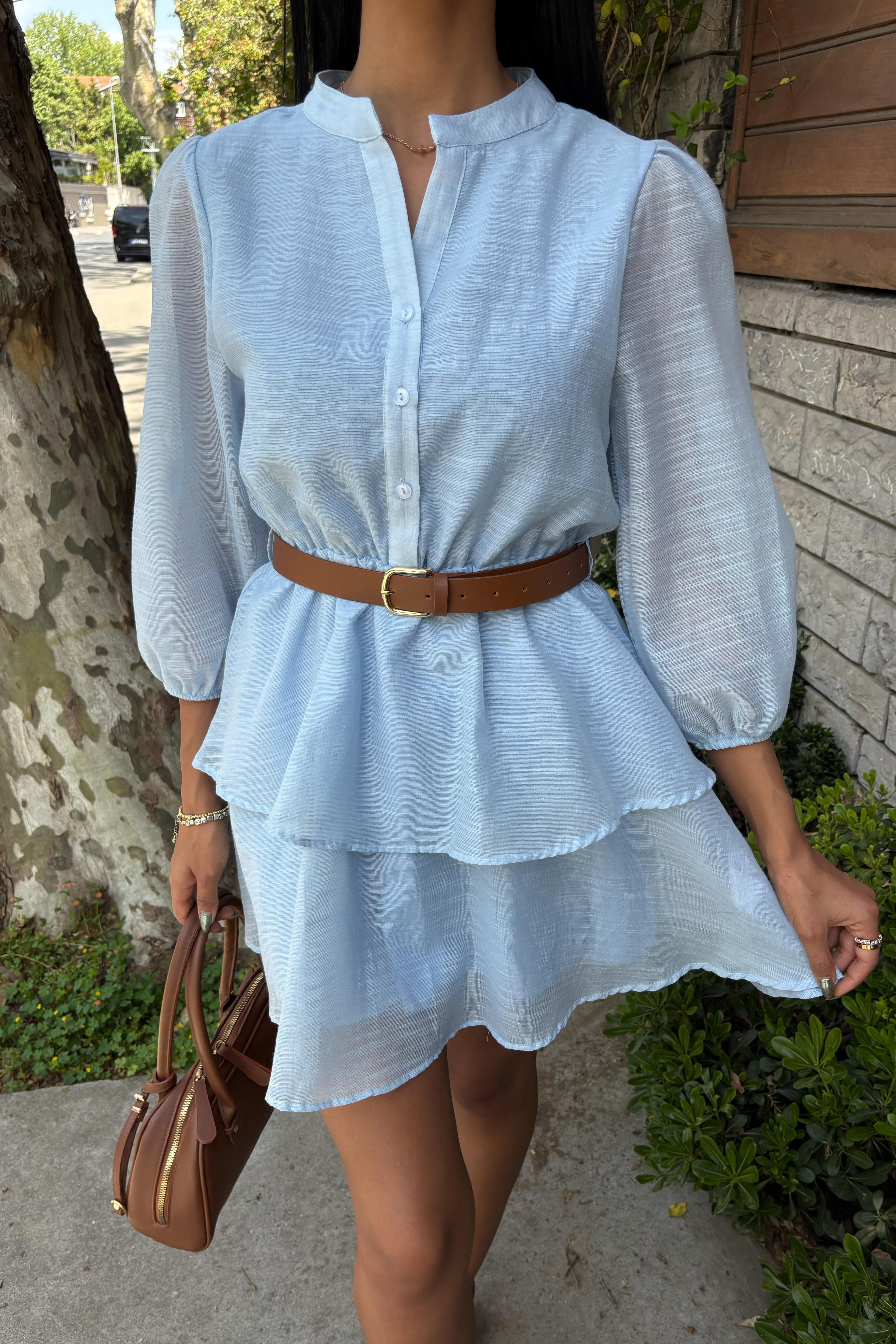 Deri Kemerli Fırfırlı Elbise 2901 R7-C-K4