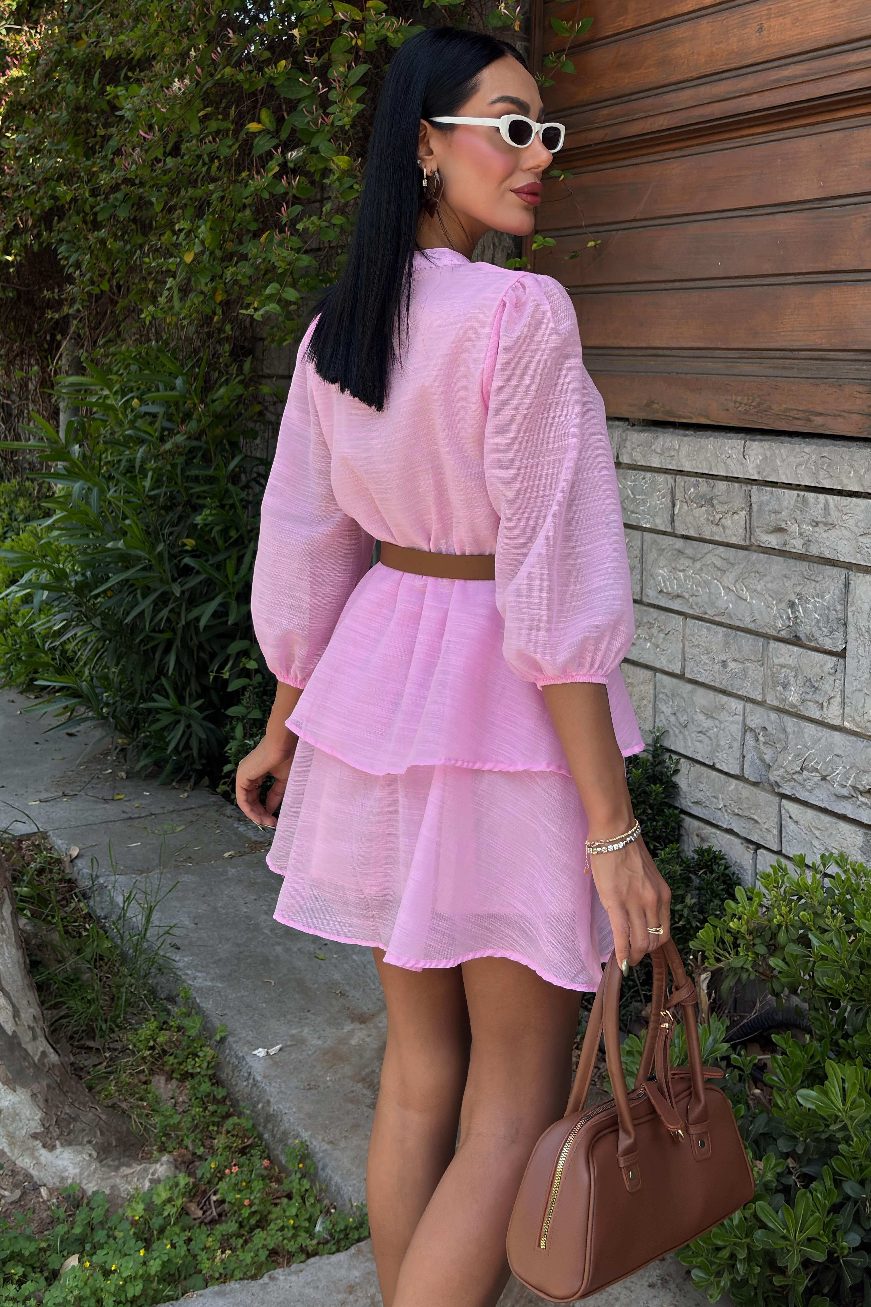 Deri Kemerli Fırfırlı Elbise 2901 R7-C-K4