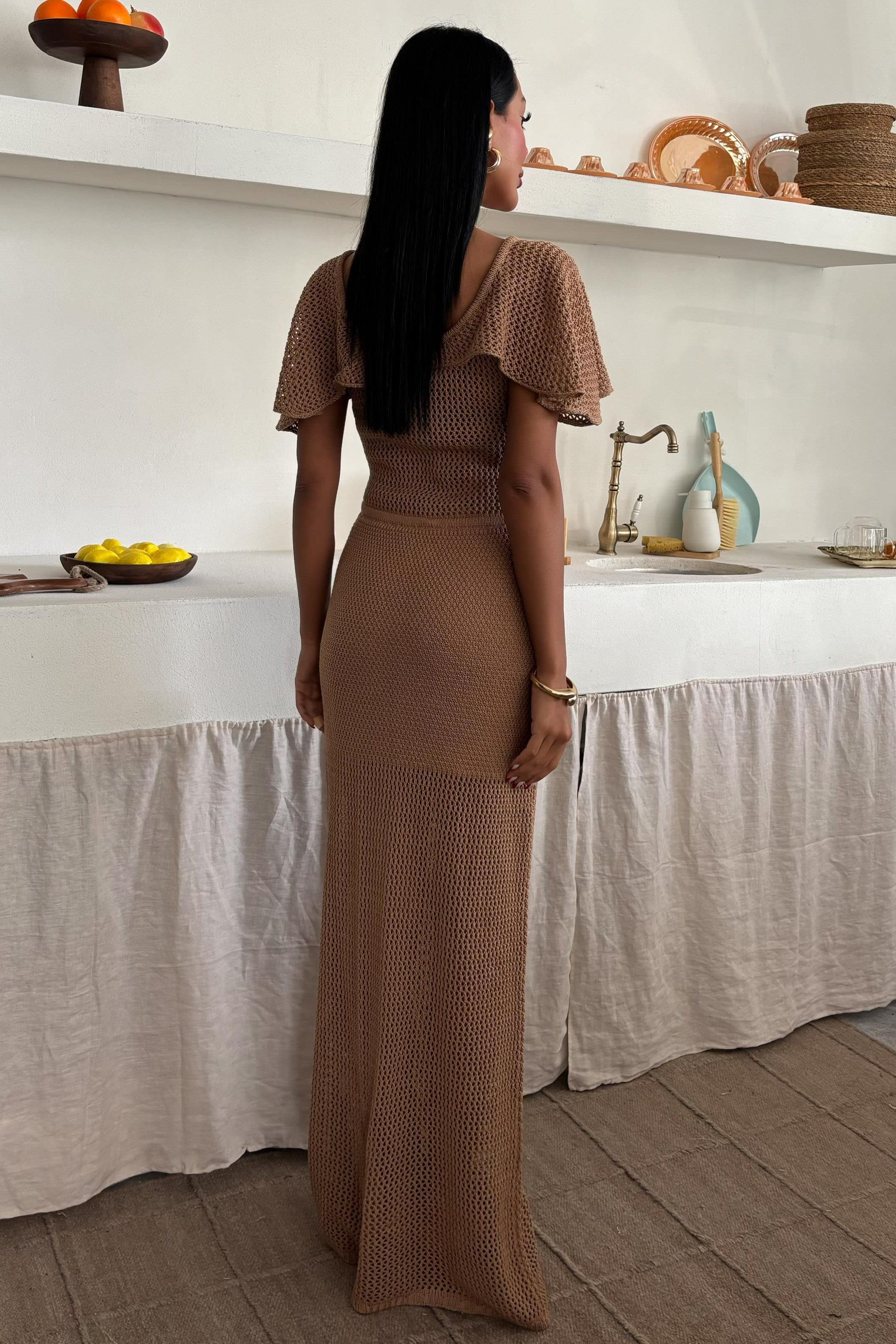 Derin Yakalı ve File Detaylı Triko Elbise 2867 R1-H-K2