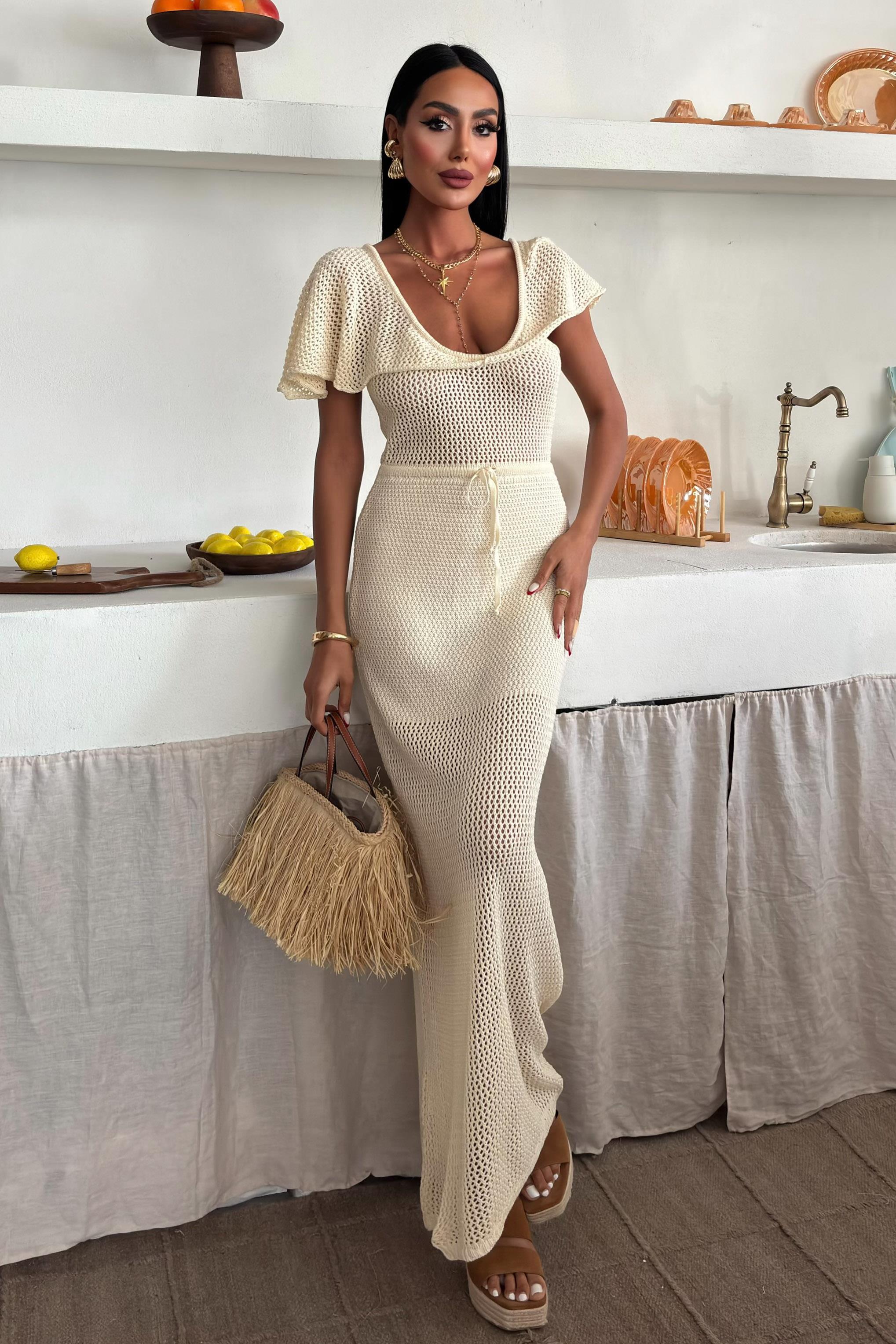 Derin Yakalı ve File Detaylı Triko Elbise 2867 R1-H-K2