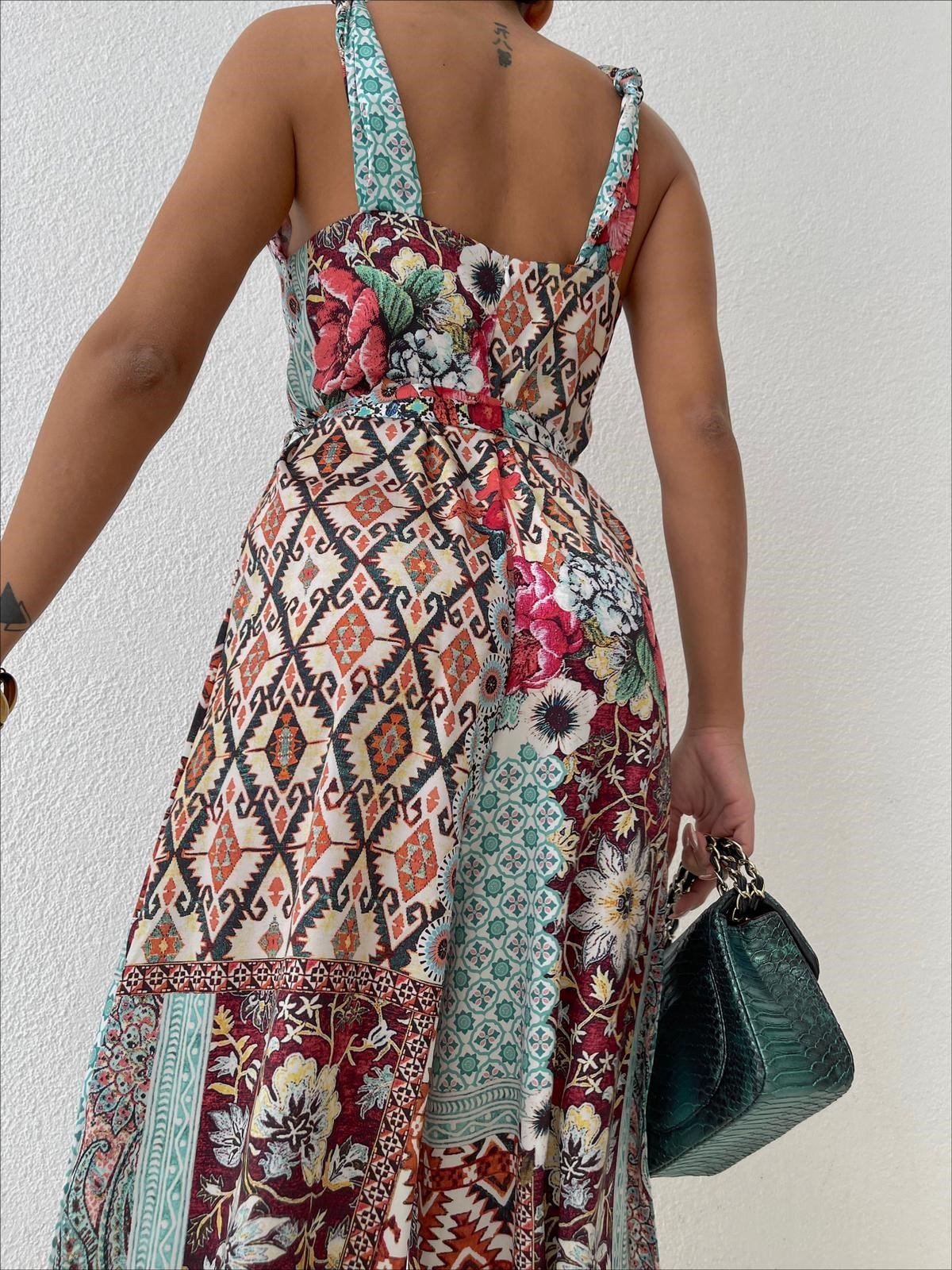 Desenli kuşaklı tulum - MULTİ