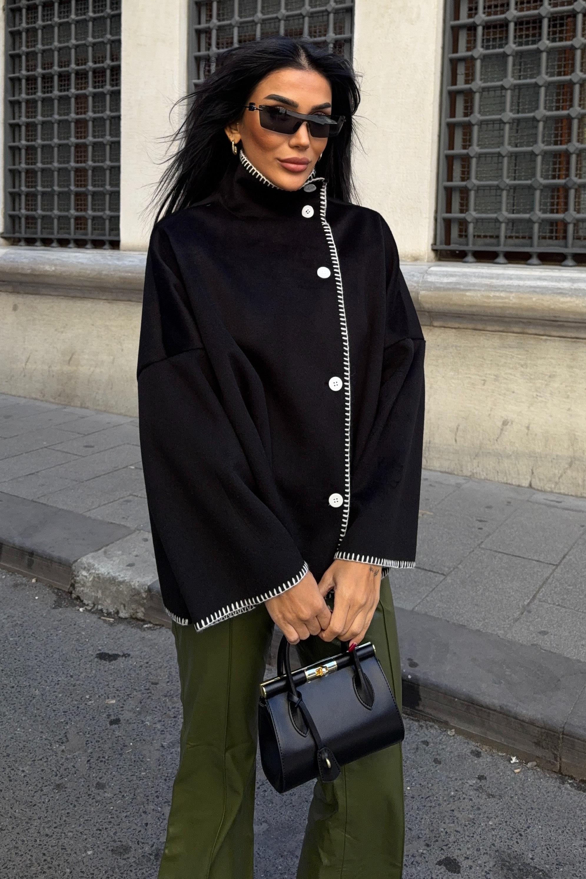 Dikiş Detaylı Dik Yaka Kaşe Ceket 6138