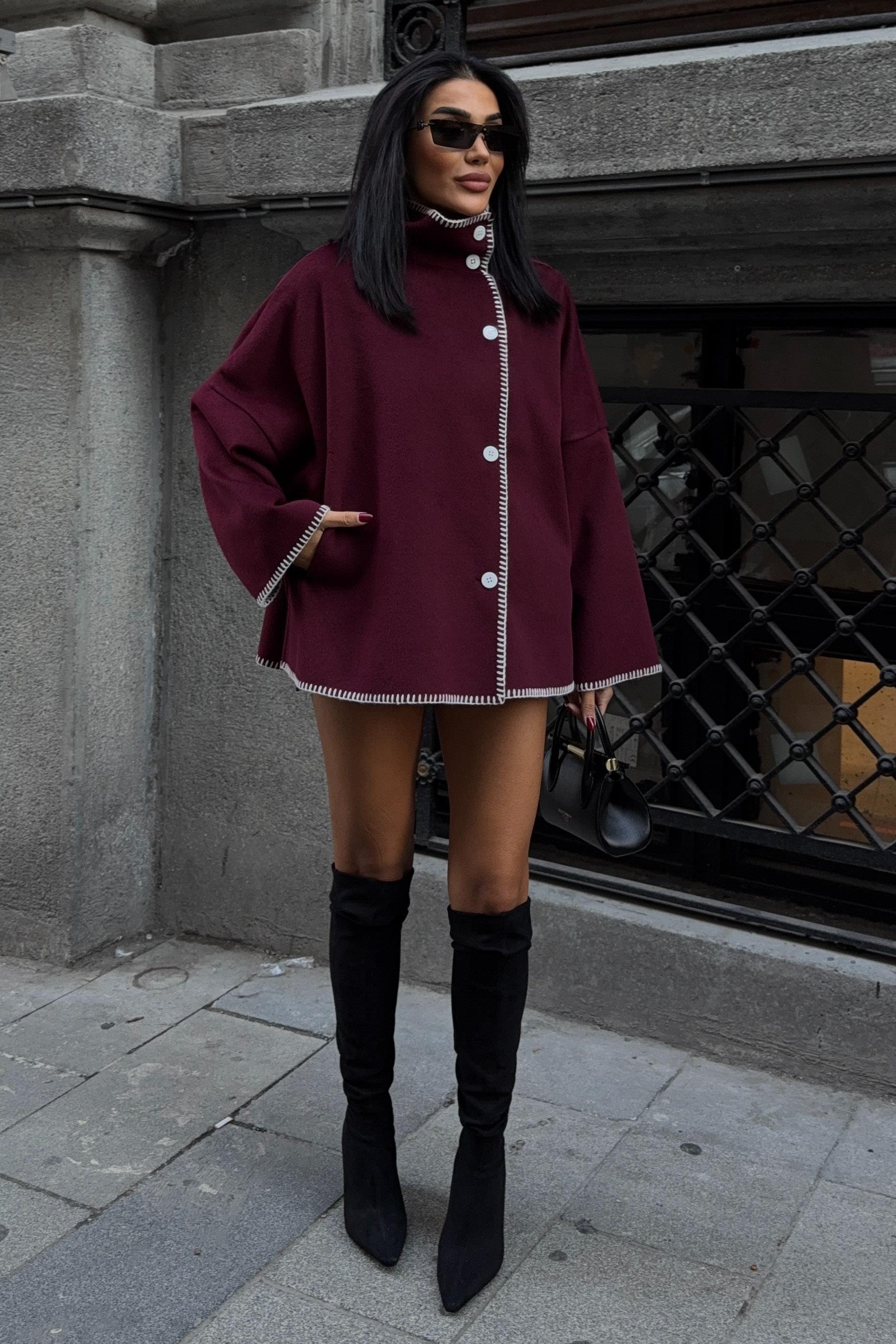 Dikiş Detaylı Dik Yaka Kaşe Ceket 6138