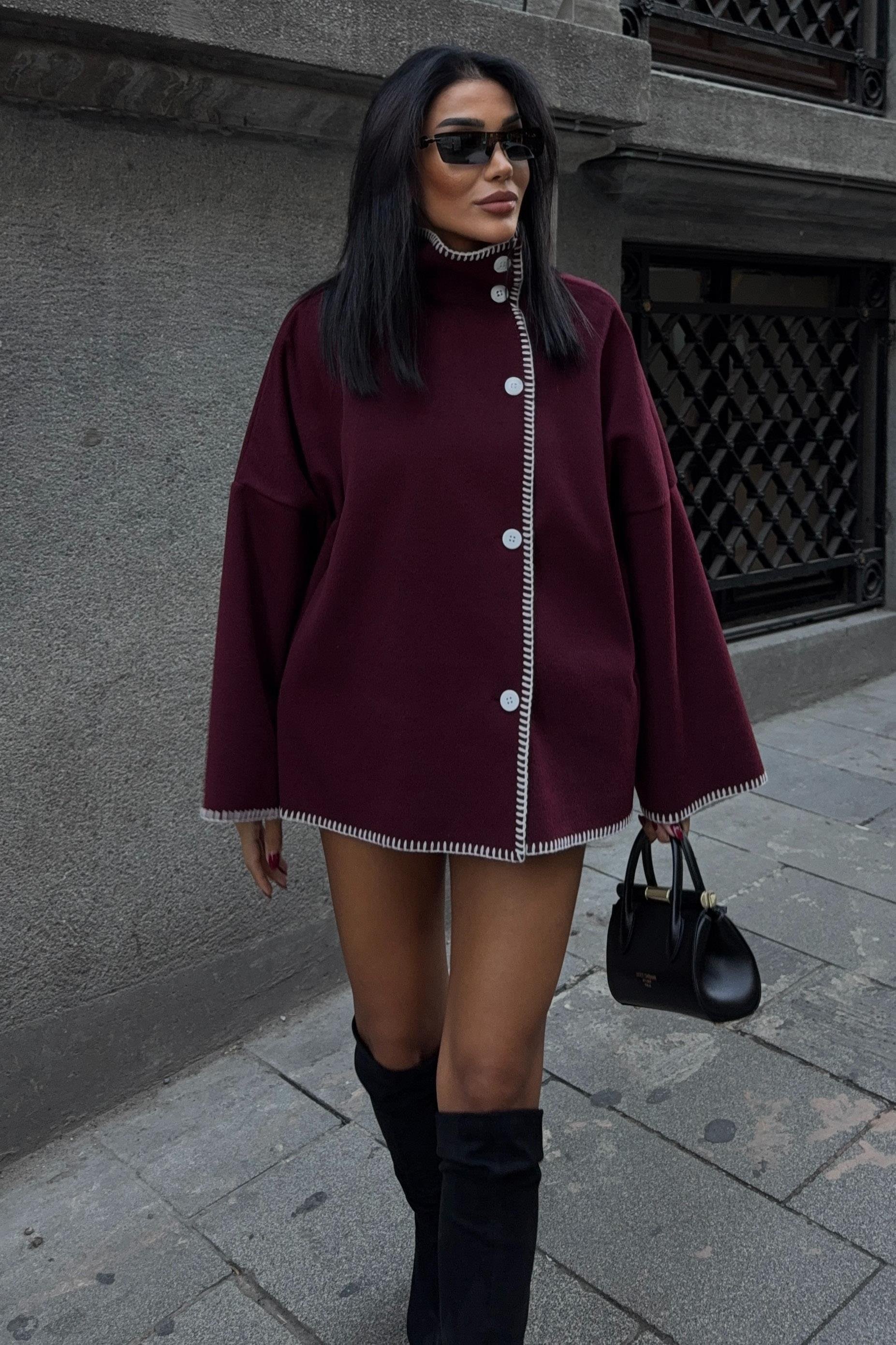 Dikiş Detaylı Dik Yaka Kaşe Ceket 6138