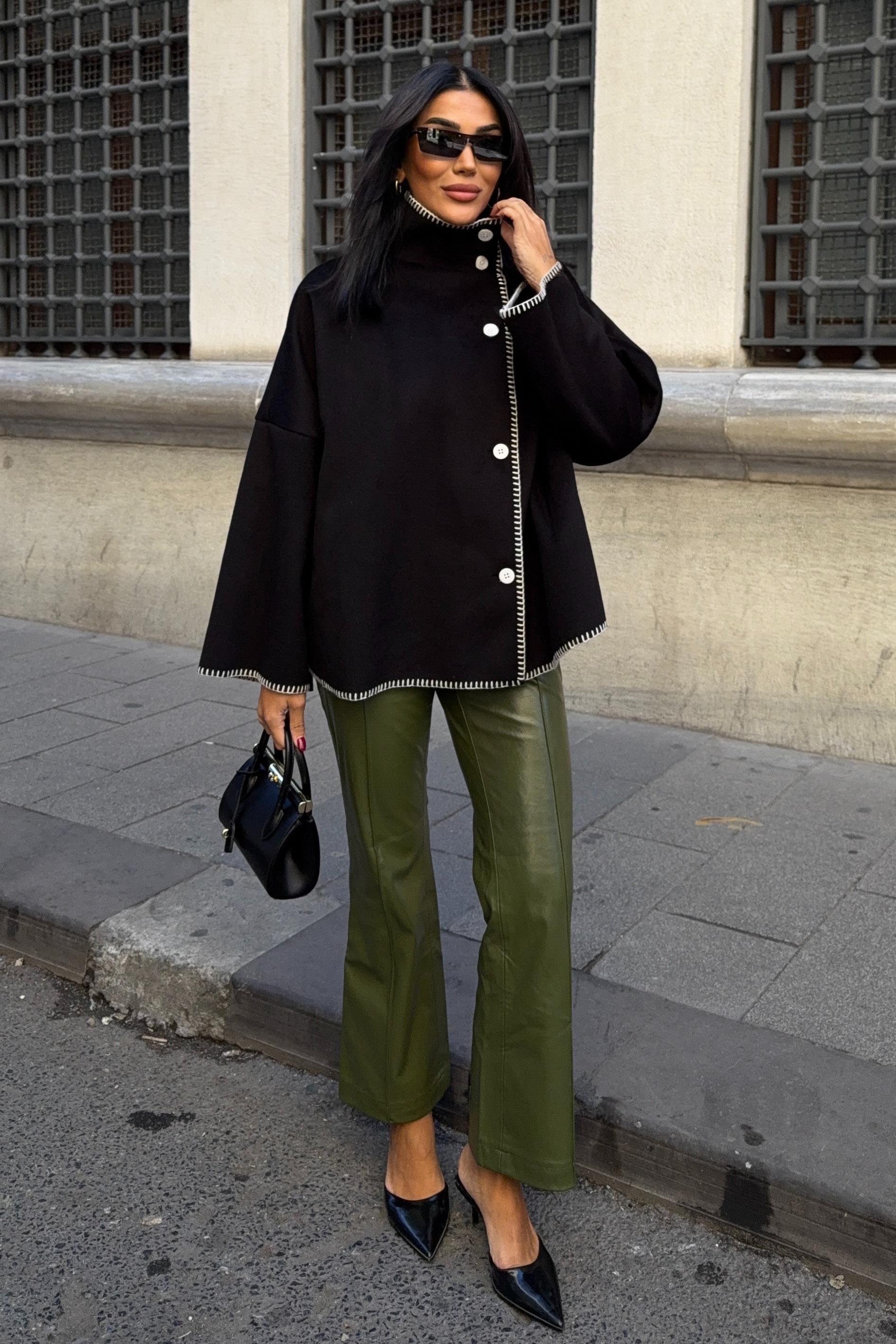 Dikiş Detaylı Dik Yaka Kaşe Ceket 6138