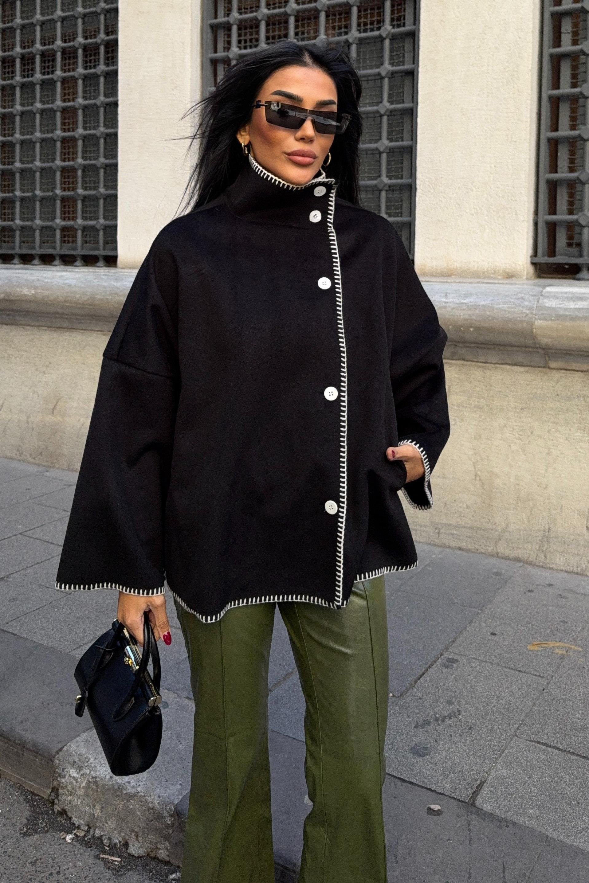 Dikiş Detaylı Dik Yaka Kaşe Ceket 6138