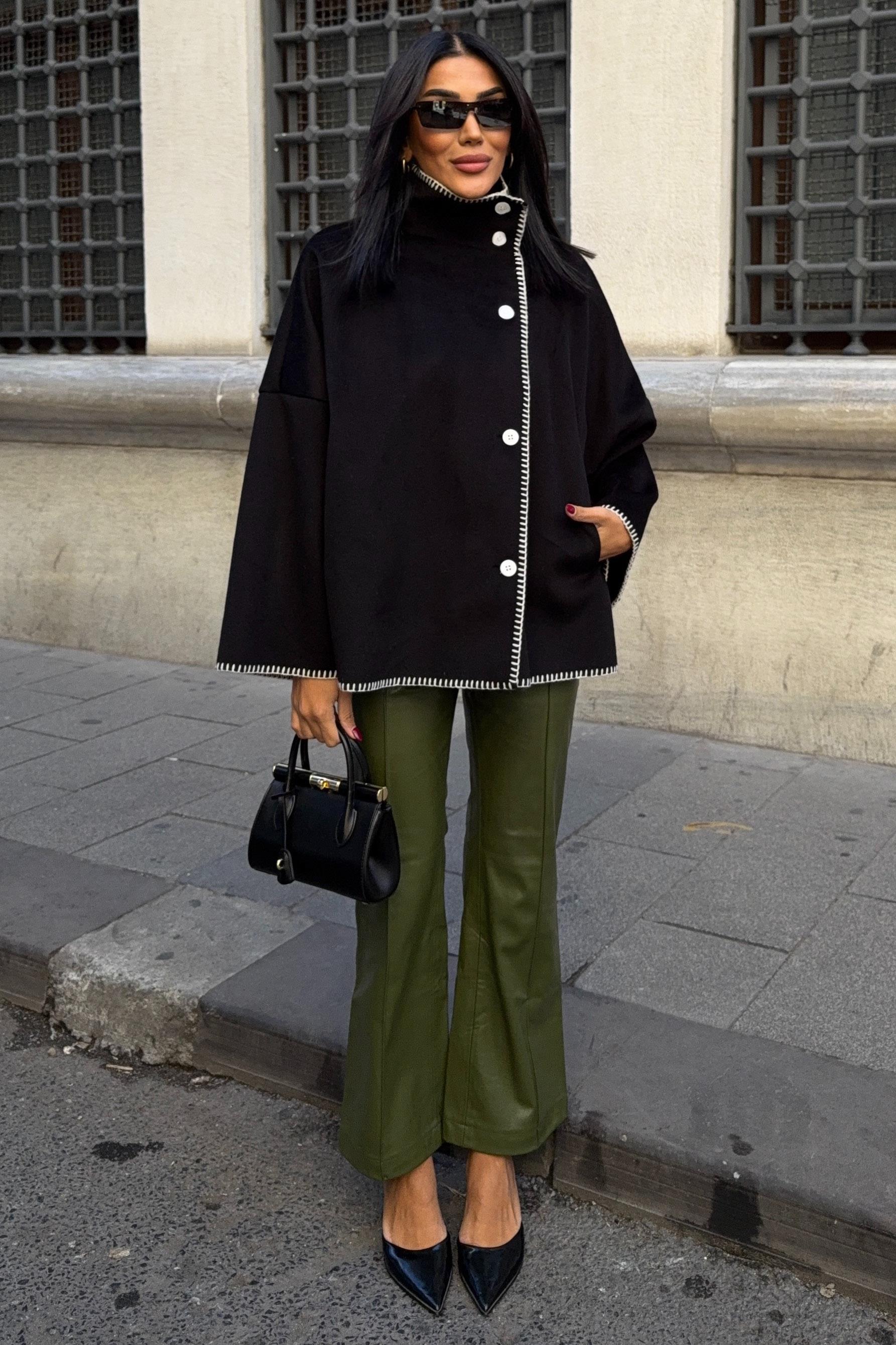 Dikiş Detaylı Dik Yaka Kaşe Ceket 6138