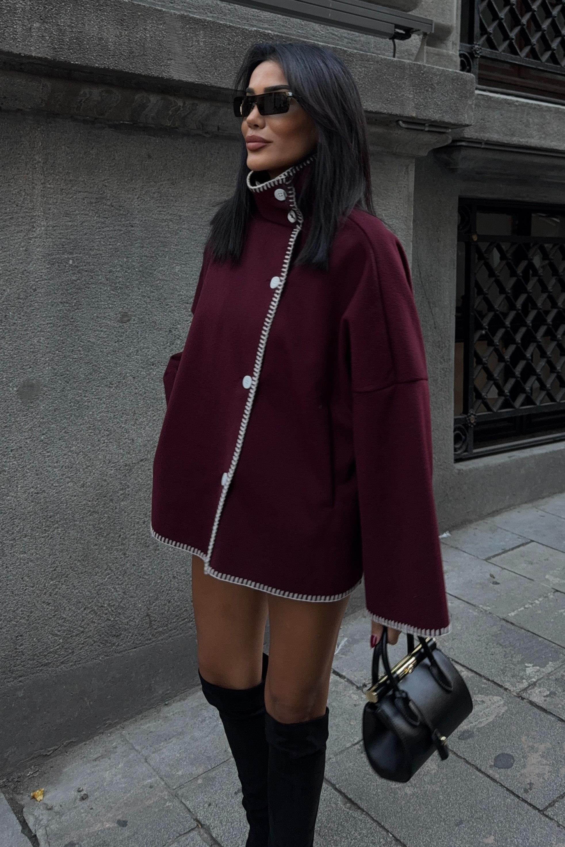 Dikiş Detaylı Dik Yaka Kaşe Ceket 6138