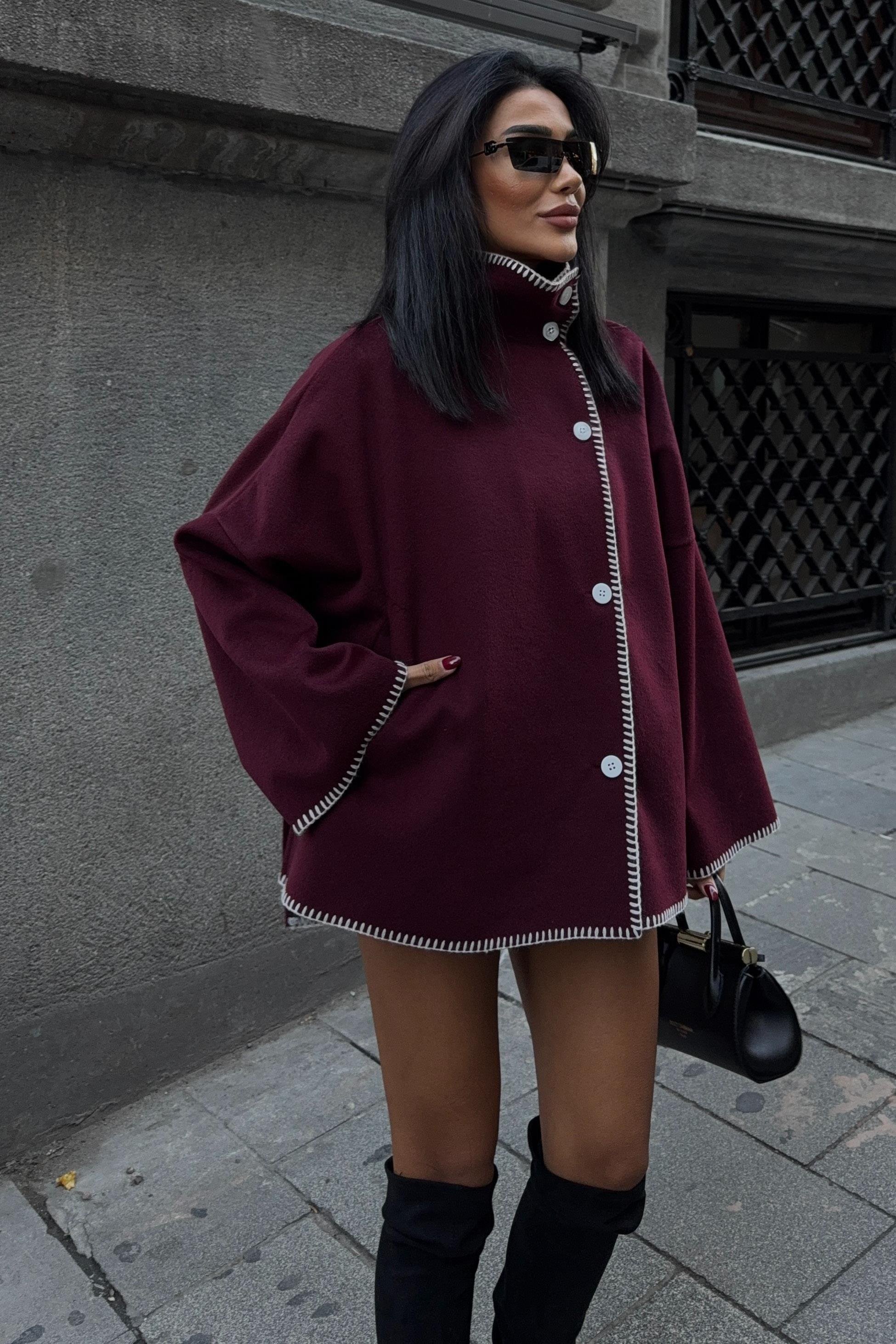 Dikiş Detaylı Dik Yaka Kaşe Ceket 6138