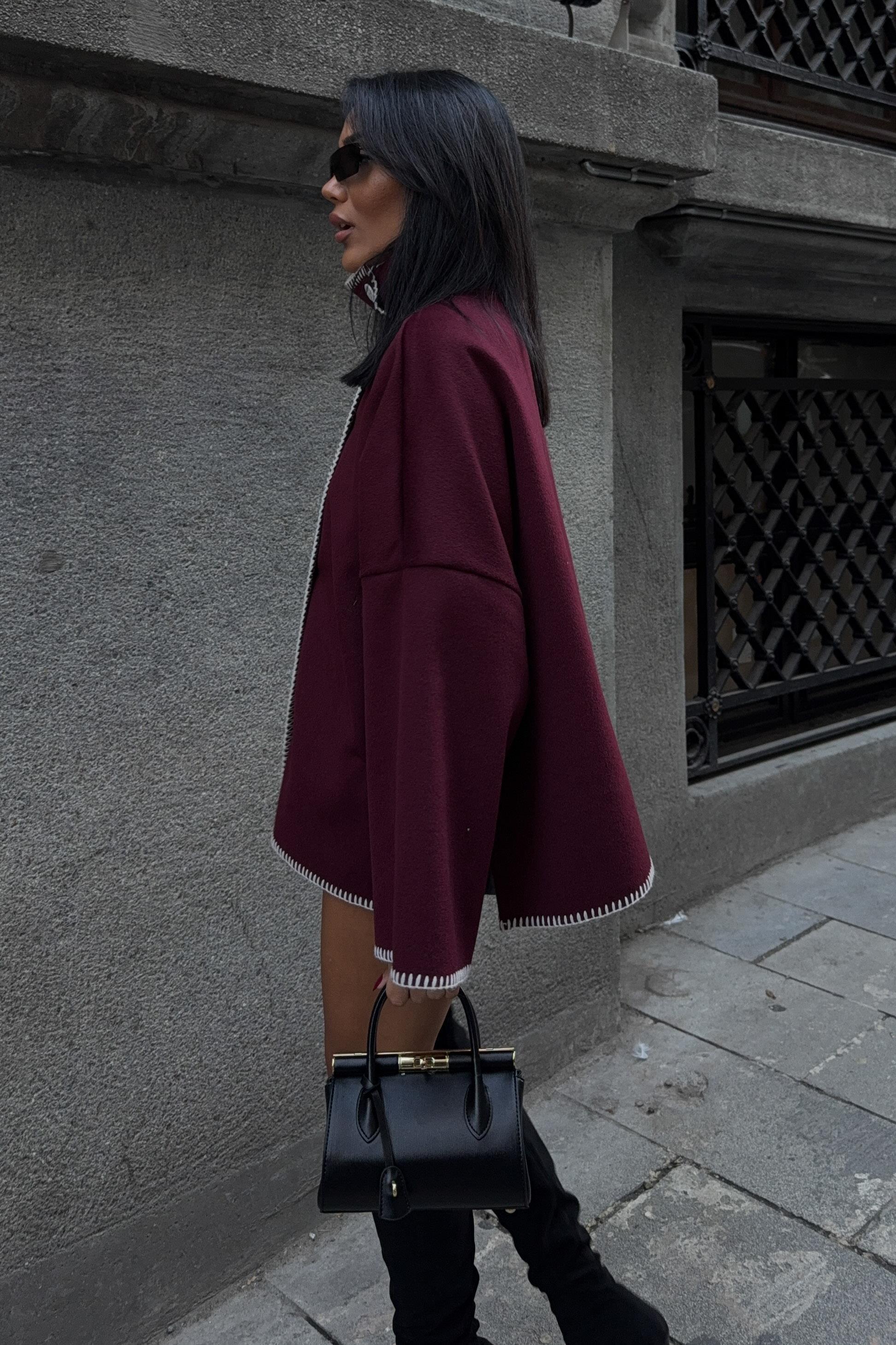 Dikiş Detaylı Dik Yaka Kaşe Ceket 6138