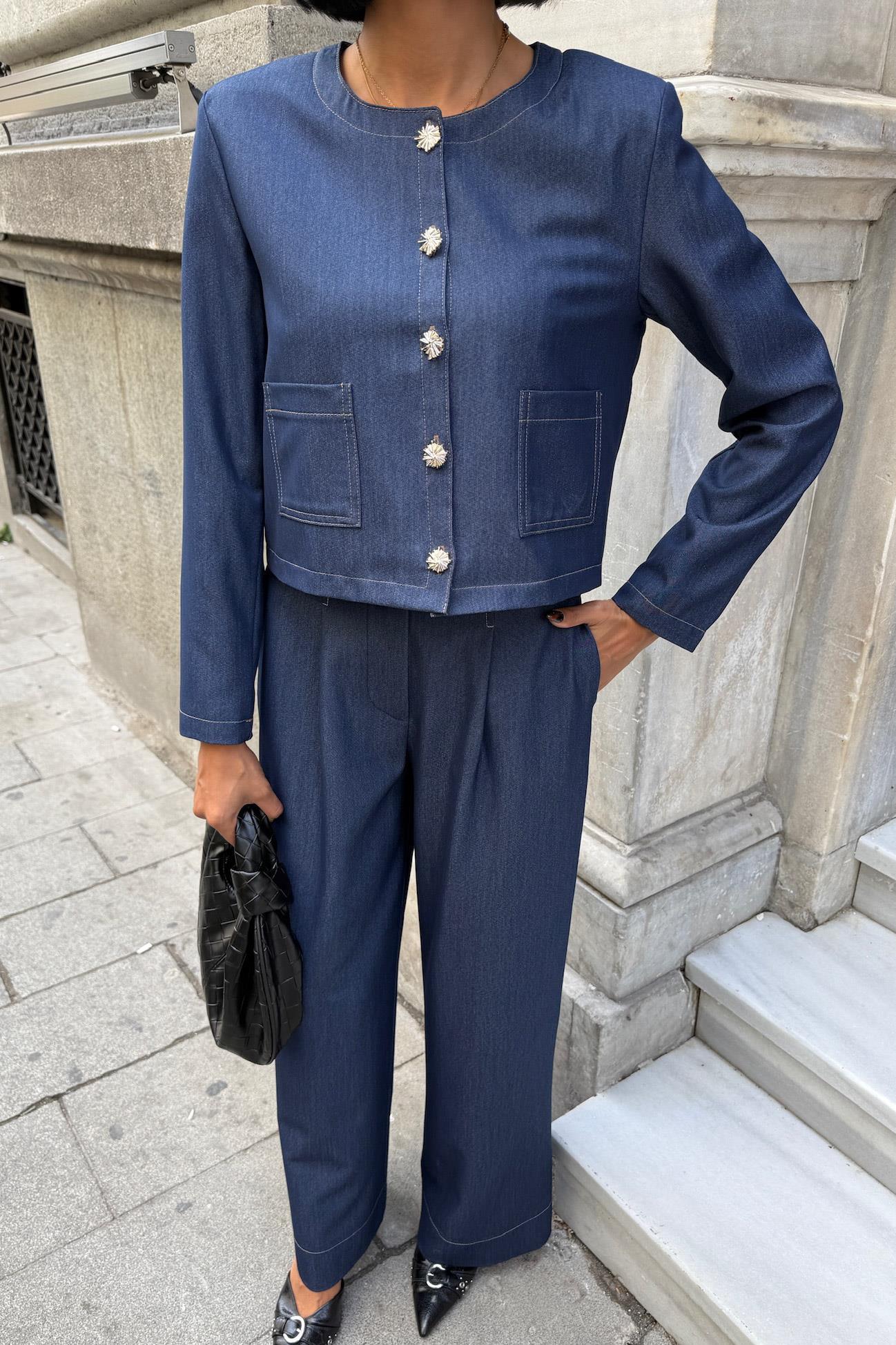 Dikiş Detaylı ve Palazzo Pantolonlu Nikol Takım 10237 R10-I-K4