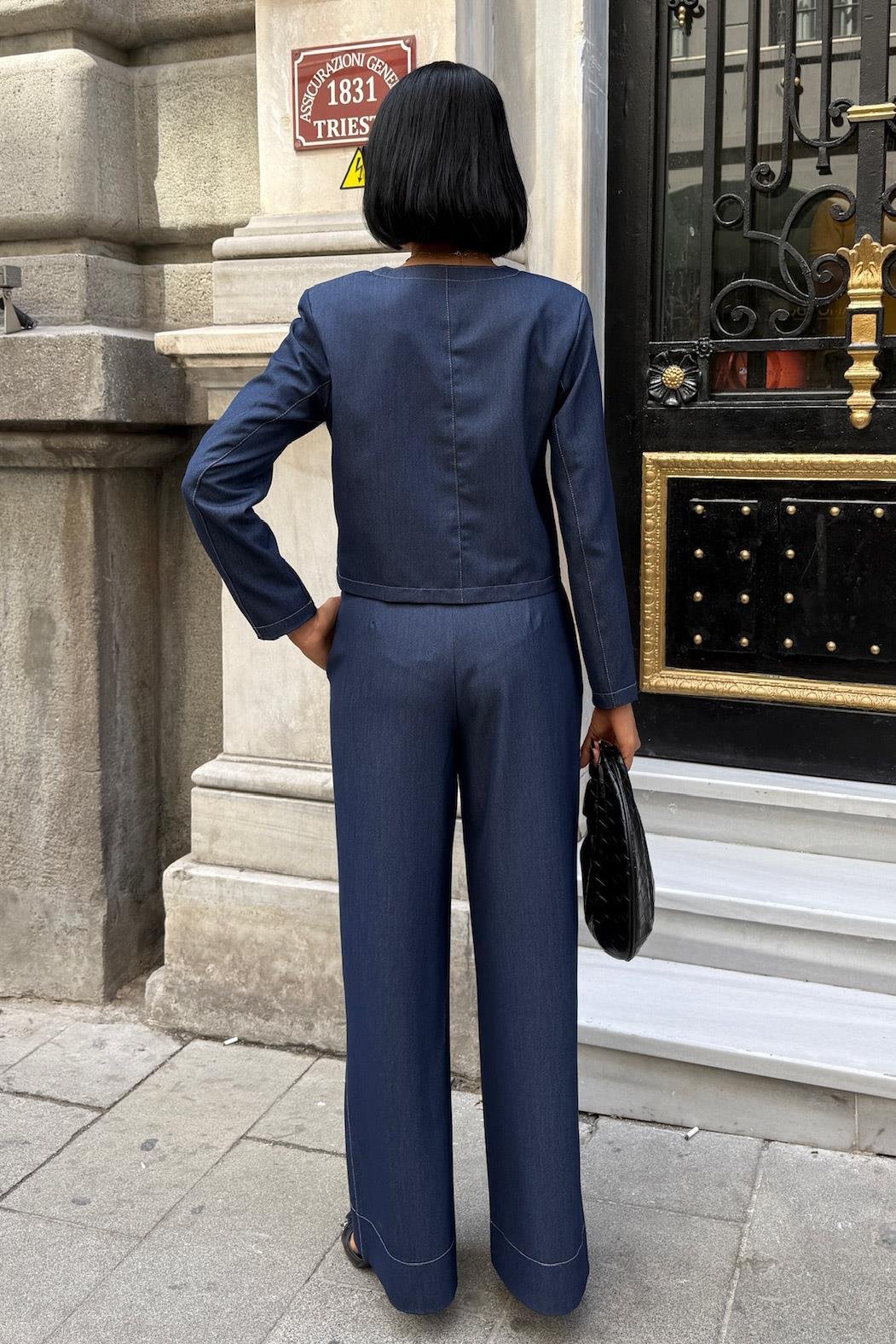 Dikiş Detaylı ve Palazzo Pantolonlu Nikol Takım 10237 R10-I-K4