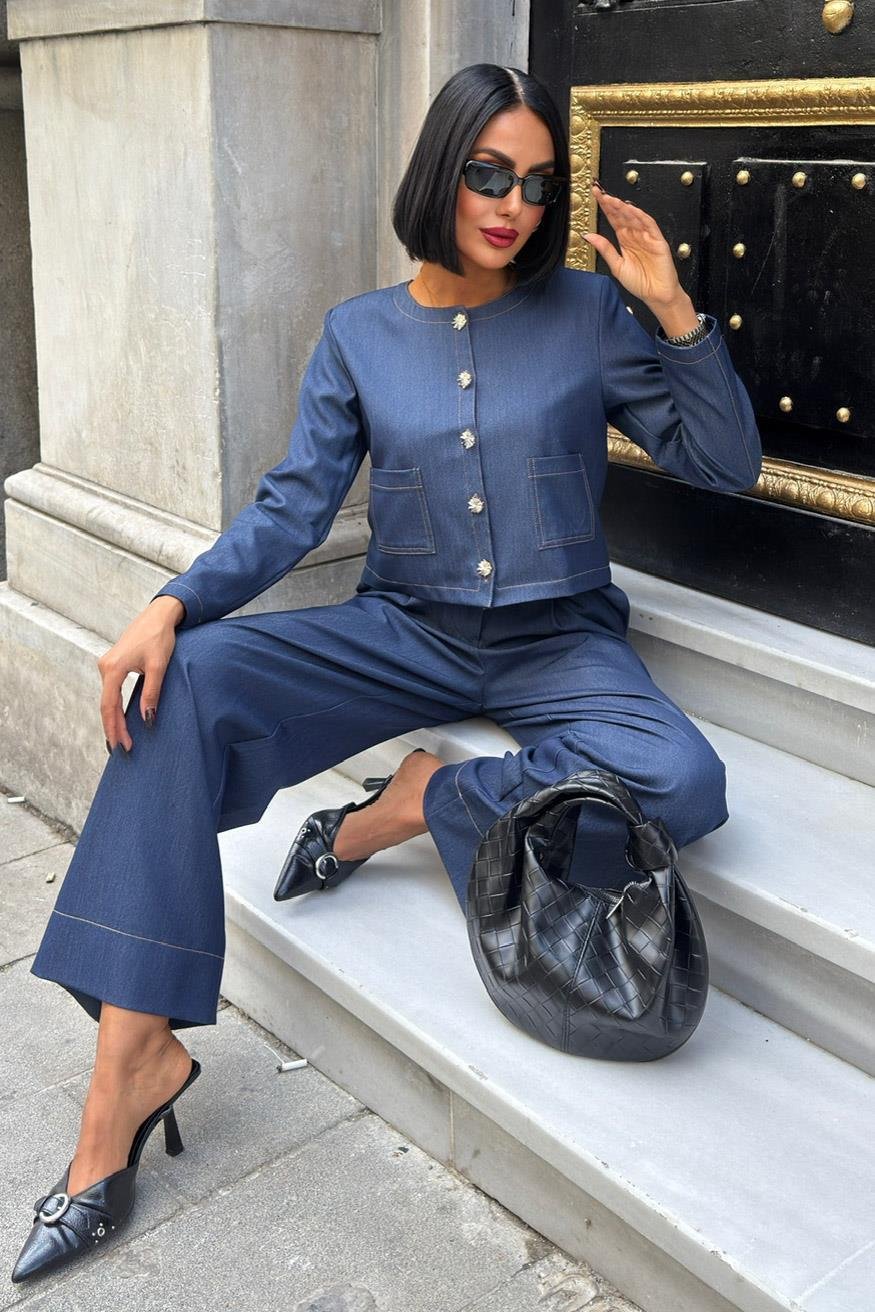 Dikiş Detaylı ve Palazzo Pantolonlu Nikol Takım 10237 R10-I-K4