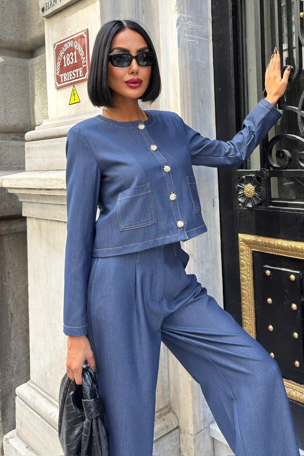 Dikiş Detaylı ve Palazzo Pantolonlu Nikol Takım 10237 R10-I-K4