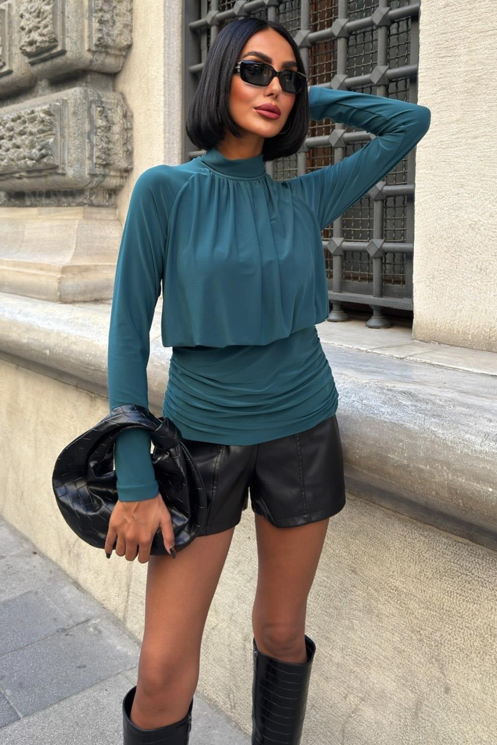 Döküm Detaylı Boğazlı Sandy Bluz 3480 R3-E-K3