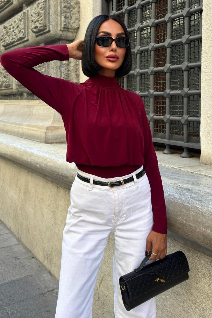 Döküm Detaylı Boğazlı Sandy Bluz 3480 R3-E-K3