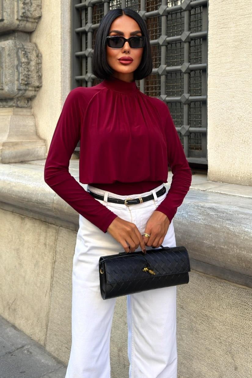 Döküm Detaylı Boğazlı Sandy Bluz 3480 R3-E-K3