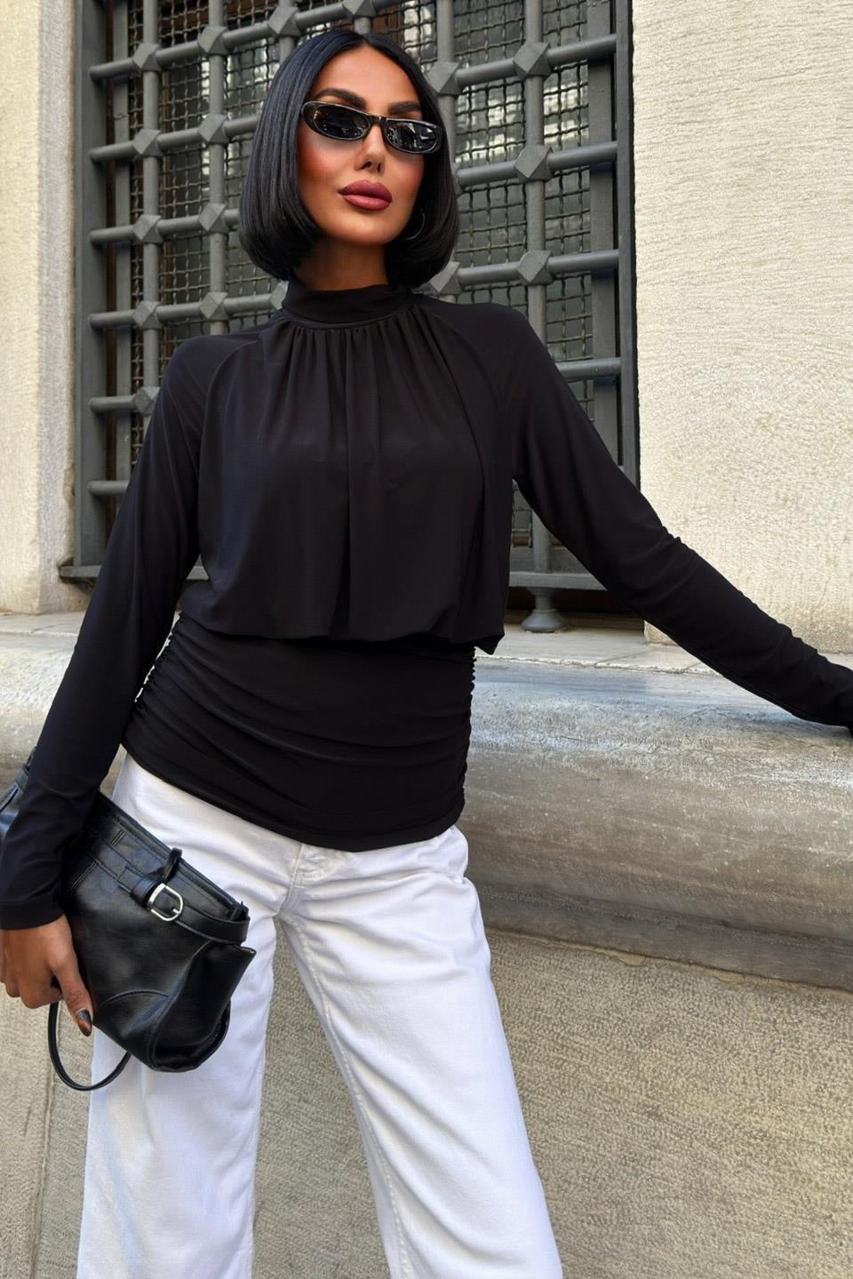 Döküm Detaylı Boğazlı Sandy Bluz 3480 R3-E-K3