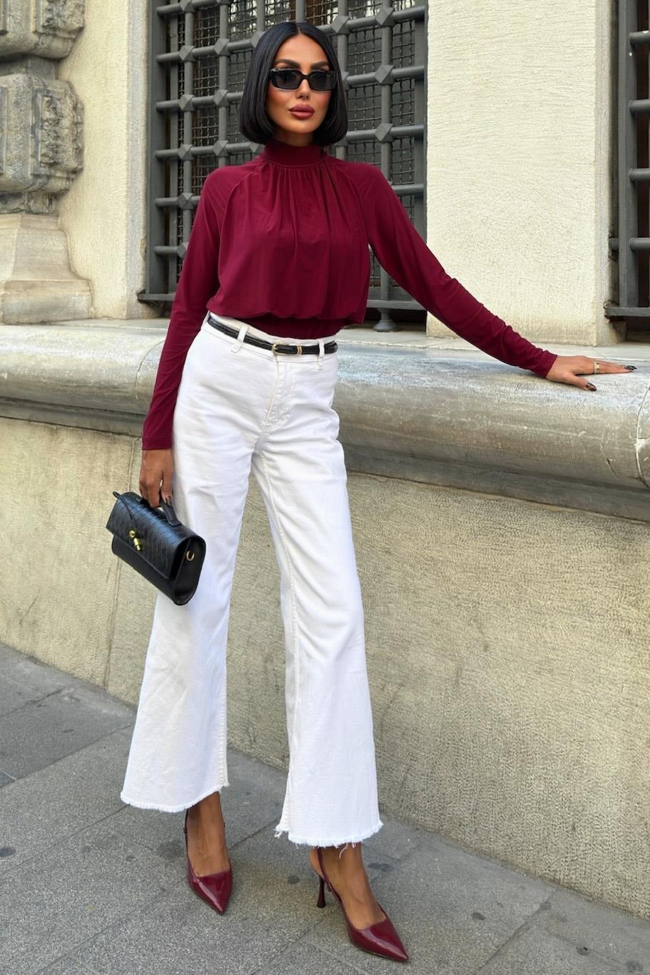 Döküm Detaylı Boğazlı Sandy Bluz 3480 R3-E-K3