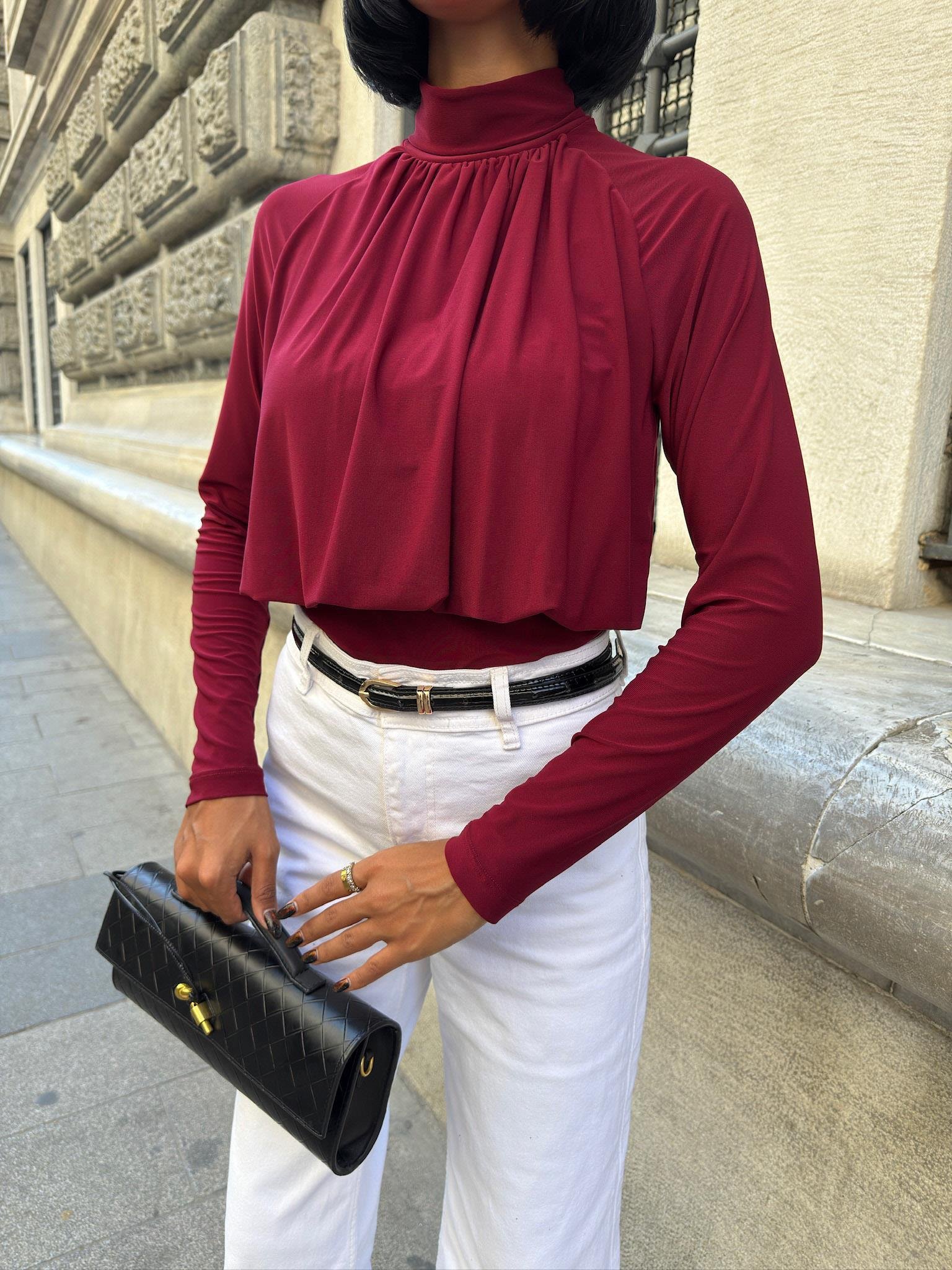 Döküm Detaylı Boğazlı Sandy Bluz 3480 R3-E-K3