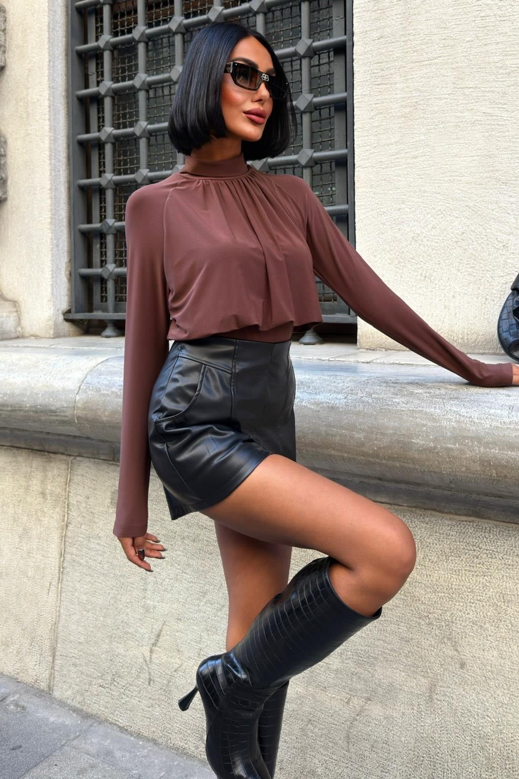 Döküm Detaylı Boğazlı Sandy Bluz 3480 R3-E-K3