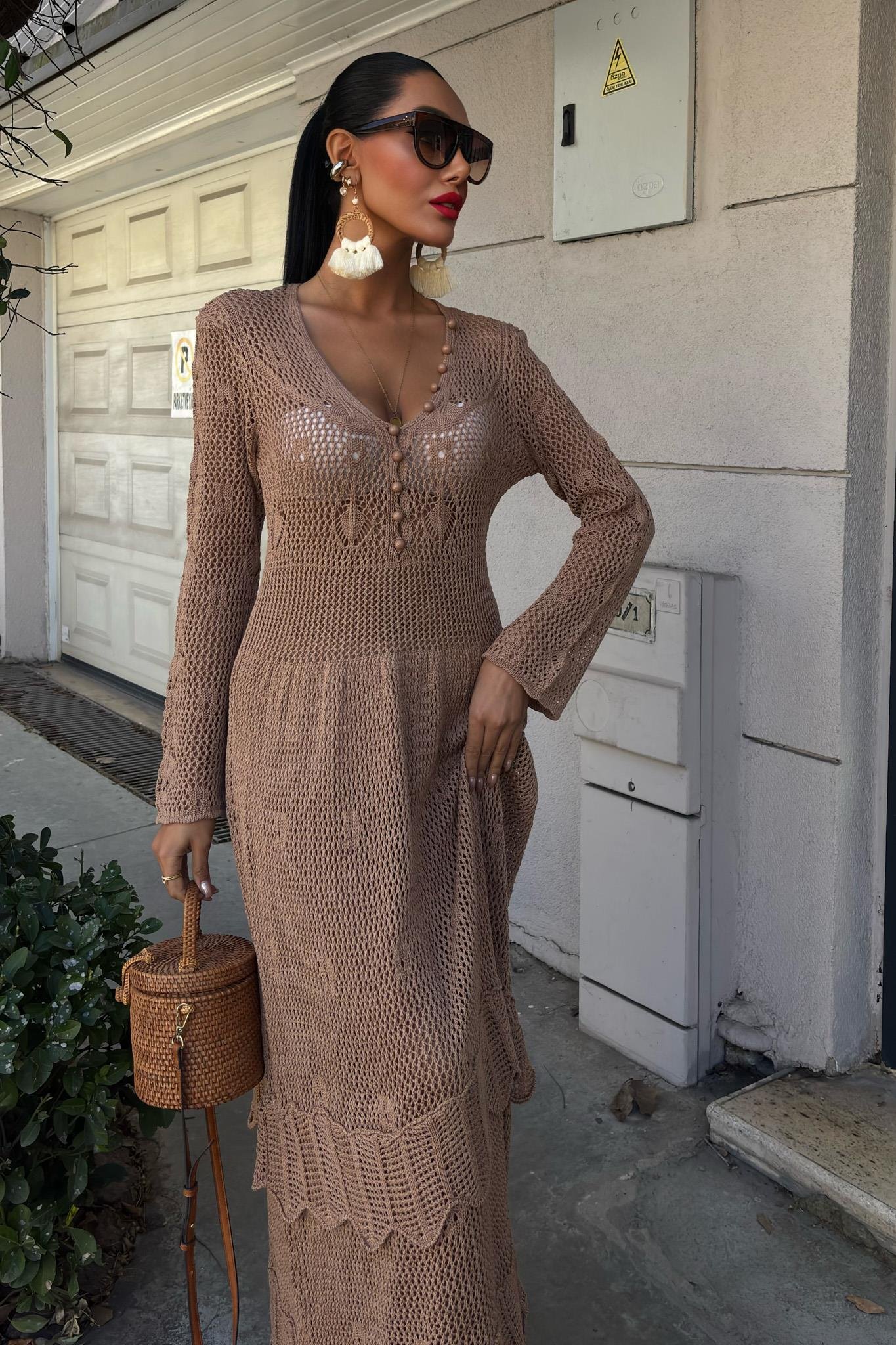 Düğme Detaylı ve Kat Etekli Etnik Elbise 2859 R1-J-K4