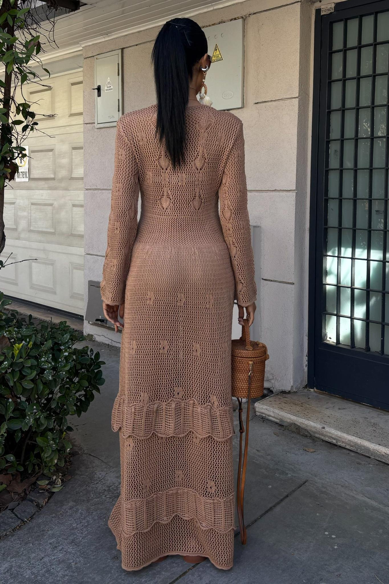 Düğme Detaylı ve Kat Etekli Etnik Elbise 2859 R1-J-K4