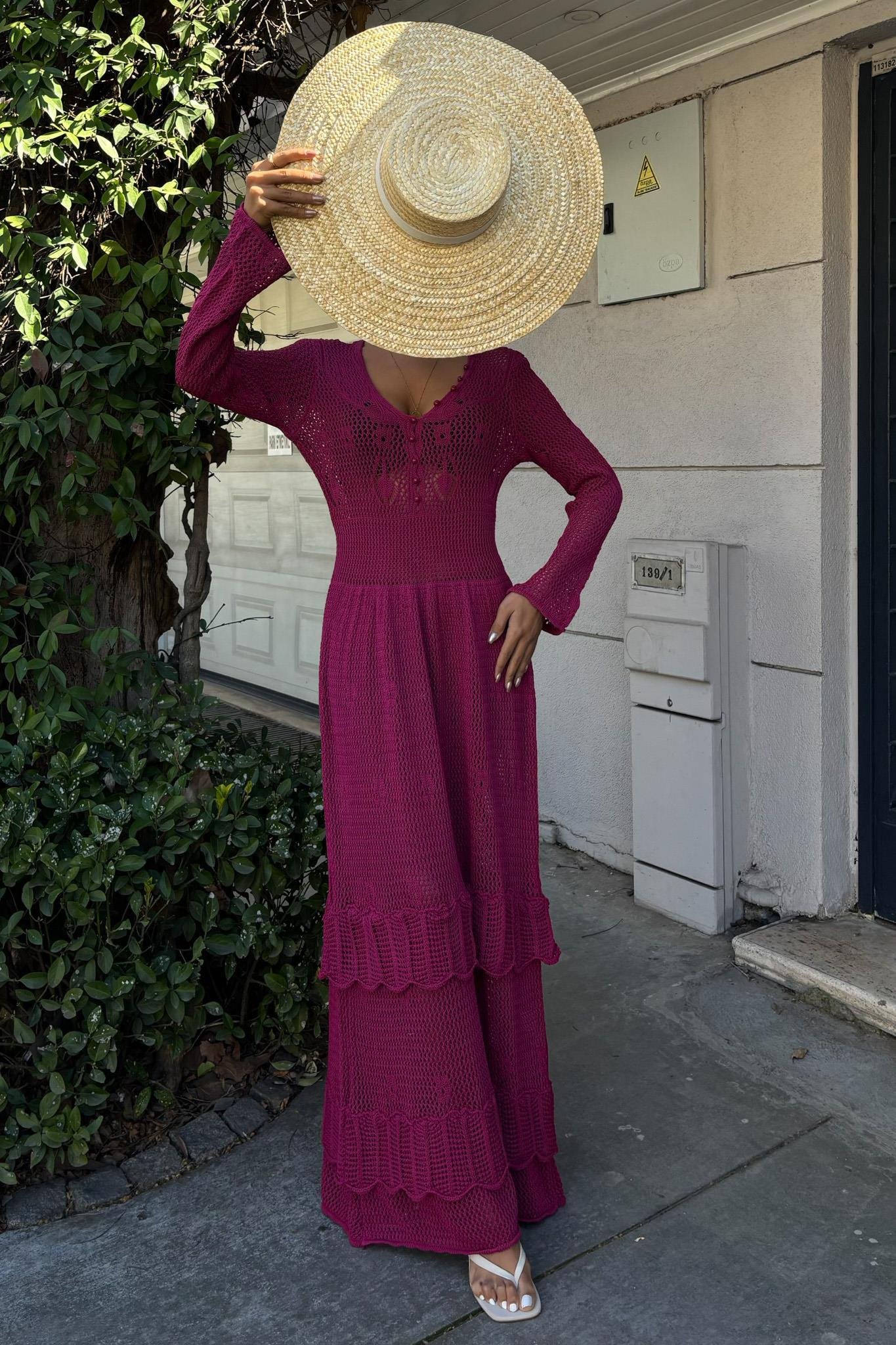 Düğme Detaylı ve Kat Etekli Etnik Elbise 2859 R1-J-K4