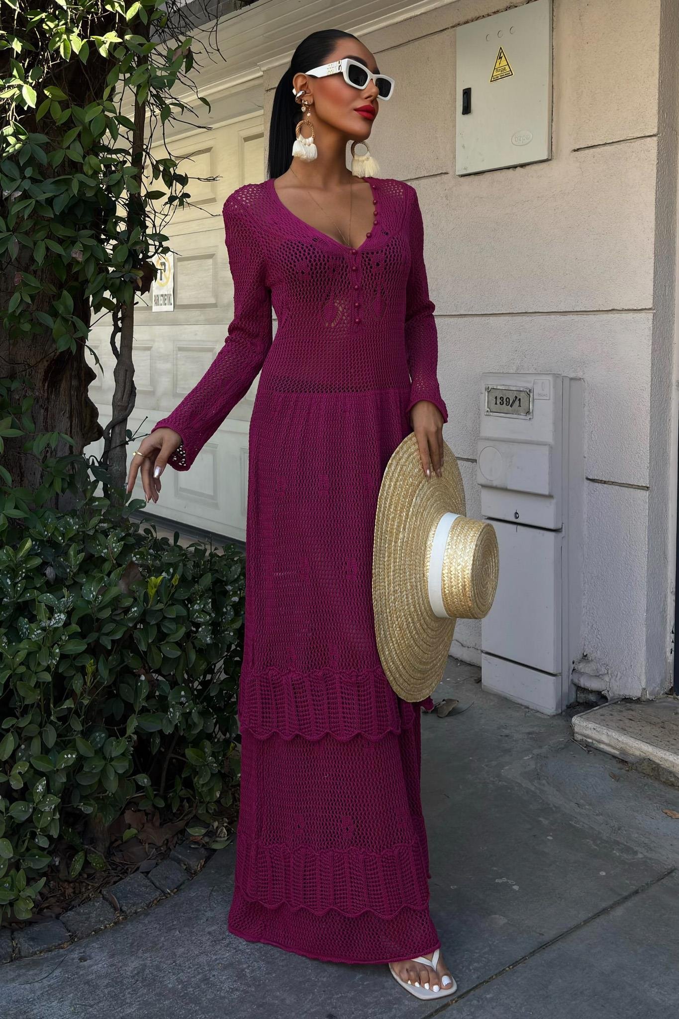 Düğme Detaylı ve Kat Etekli Etnik Elbise 2859 R1-J-K4