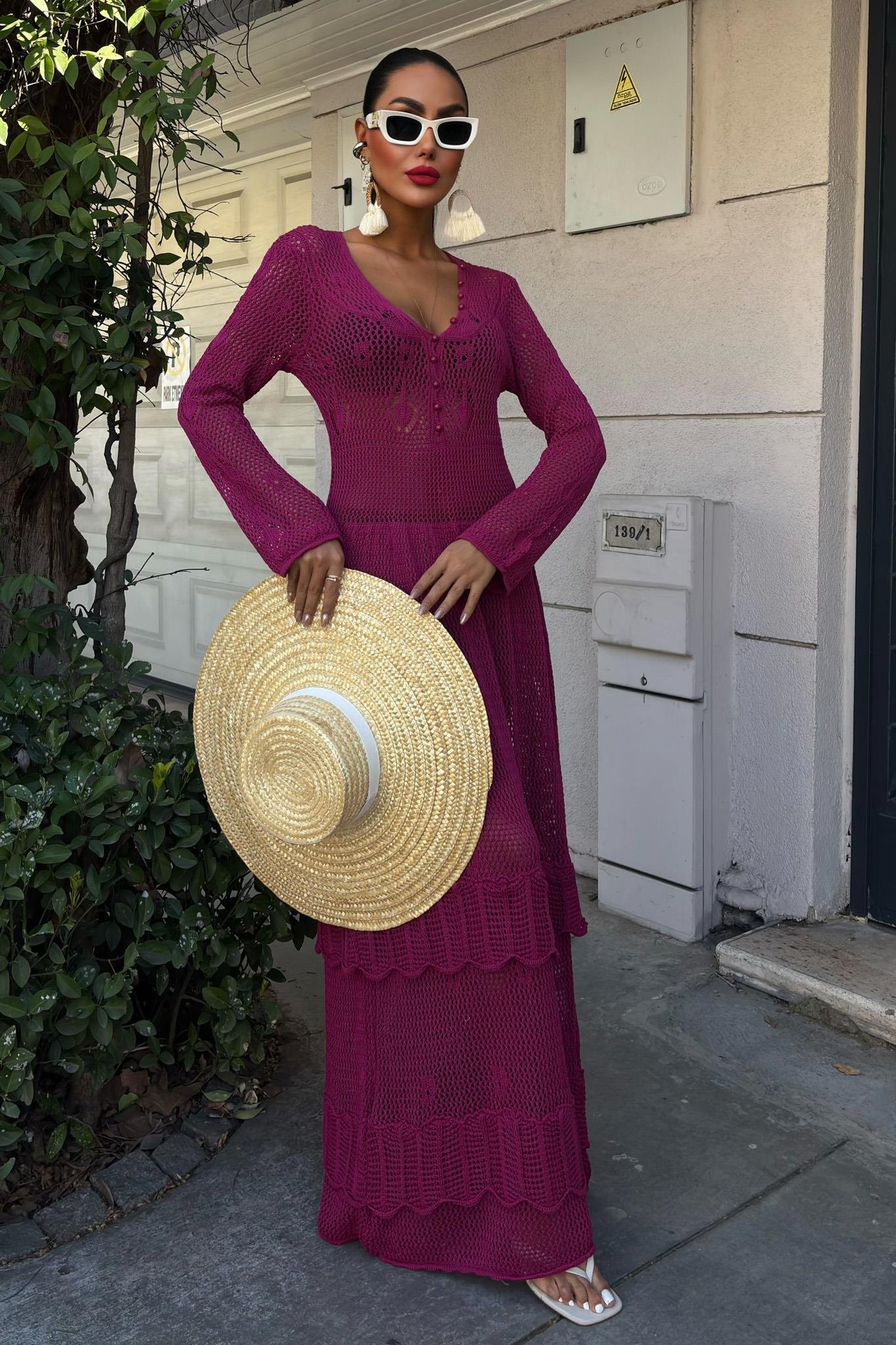 Düğme Detaylı ve Kat Etekli Etnik Elbise 2859 R1-J-K4