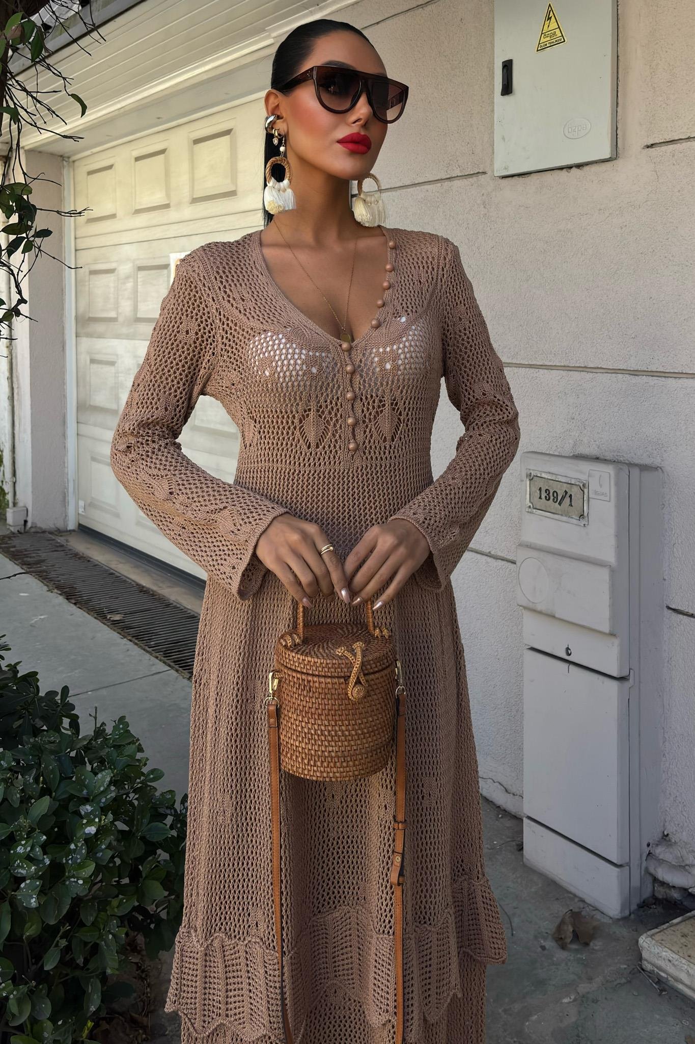 Düğme Detaylı ve Kat Etekli Etnik Elbise 2859 R1-J-K4