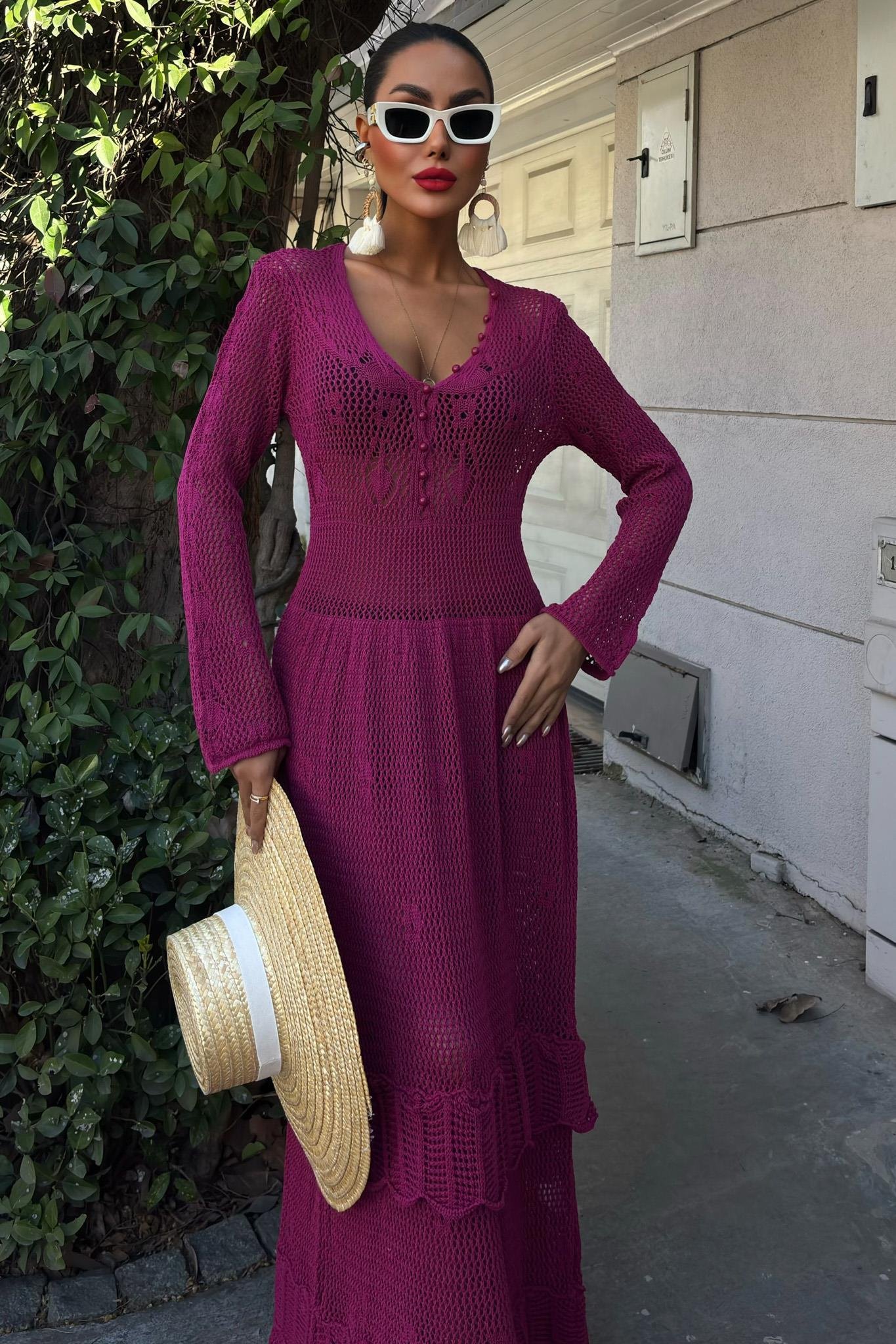 Düğme Detaylı ve Kat Etekli Etnik Elbise 2859 R1-J-K4