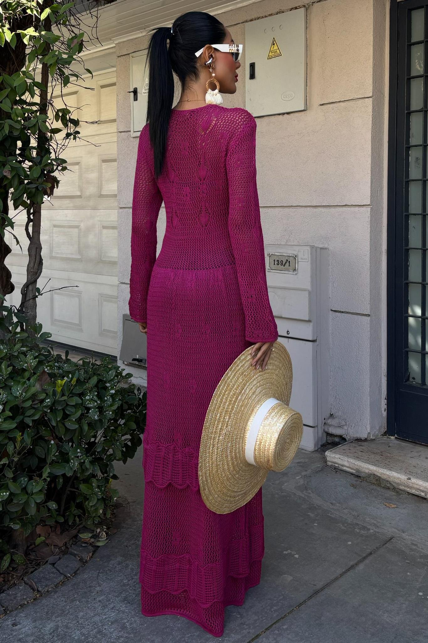 Düğme Detaylı ve Kat Etekli Etnik Elbise 2859 R1-J-K4