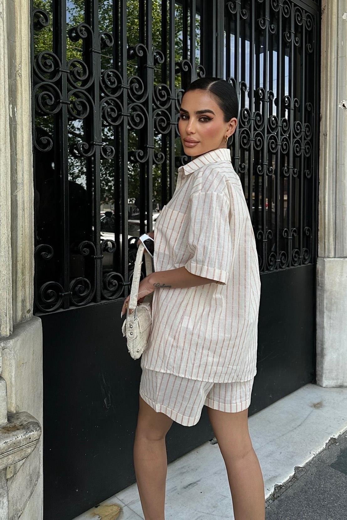 Eirene Çizgili Şort Takım 9822-0025