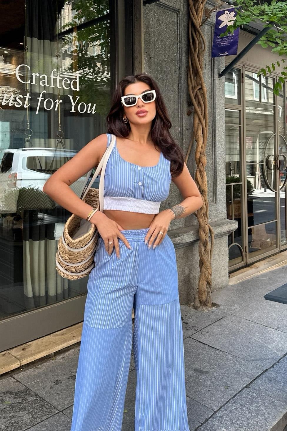 Elise Çizgili Yırtmaç Detaylı Takım 9804-0025