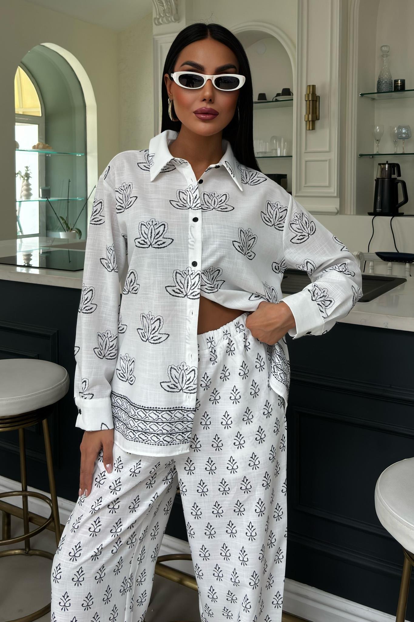 Etnik Desenli İkili Keten Takım 10120 R6-C-K4