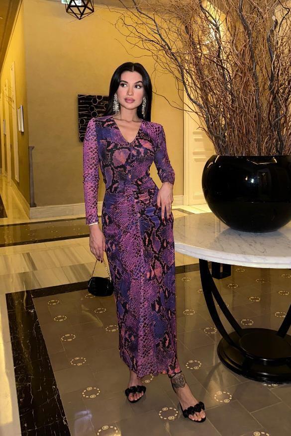 Euphoria Animal Desenli Tül Elbise 2639-8