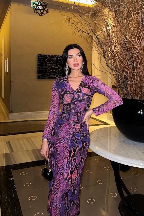 Euphoria Animal Desenli Tül Elbise 2639-8