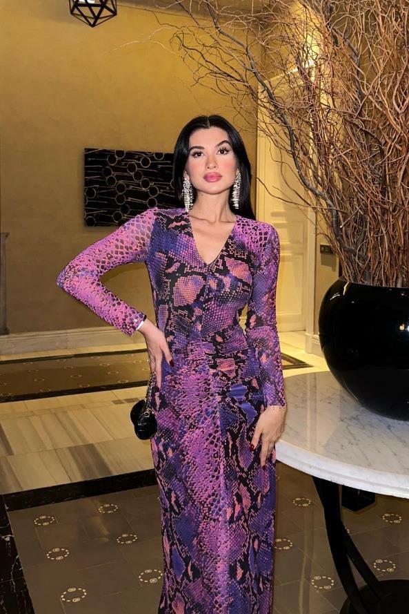 Euphoria Animal Desenli Tül Elbise 2639-8