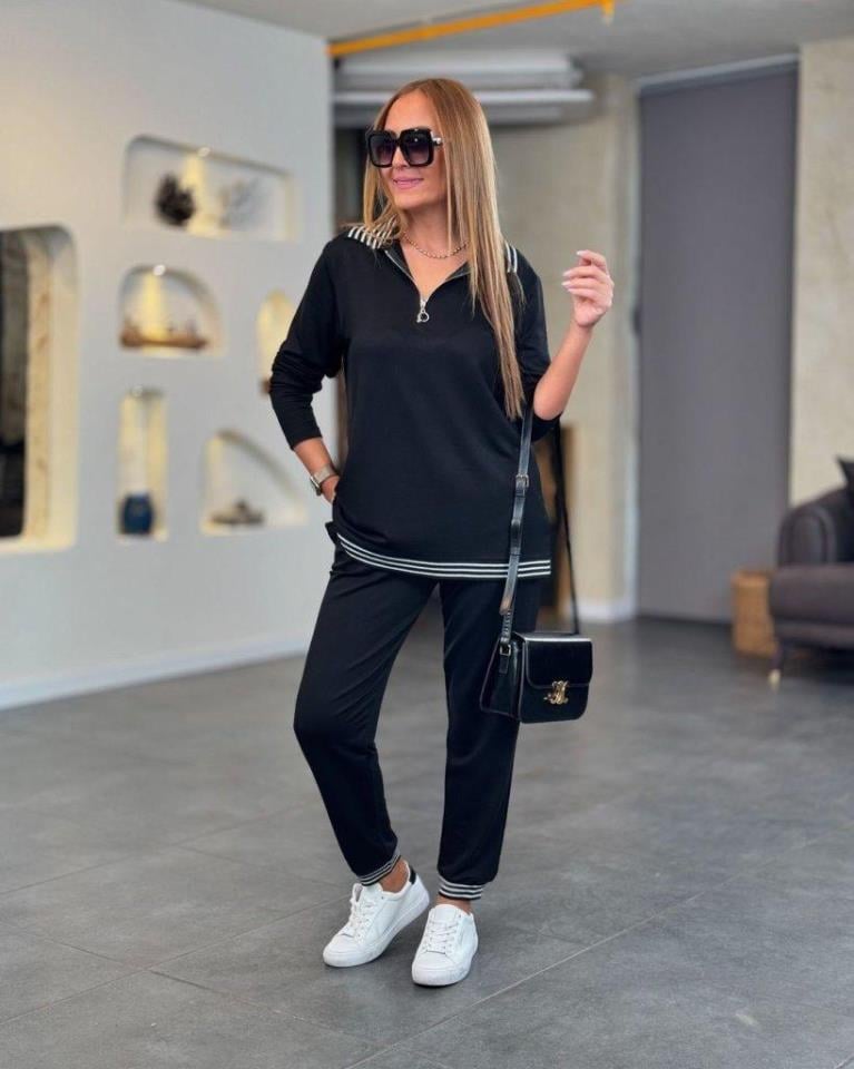 Fermuarlı şerit Detaylı Iki Iplik Kumaş Ikili Takım