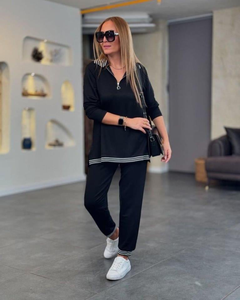 Fermuarlı şerit Detaylı Iki Iplik Kumaş Ikili Takım