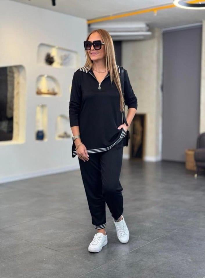 Fermuarlı şerit Detaylı Iki Iplik Kumaş Ikili Takım