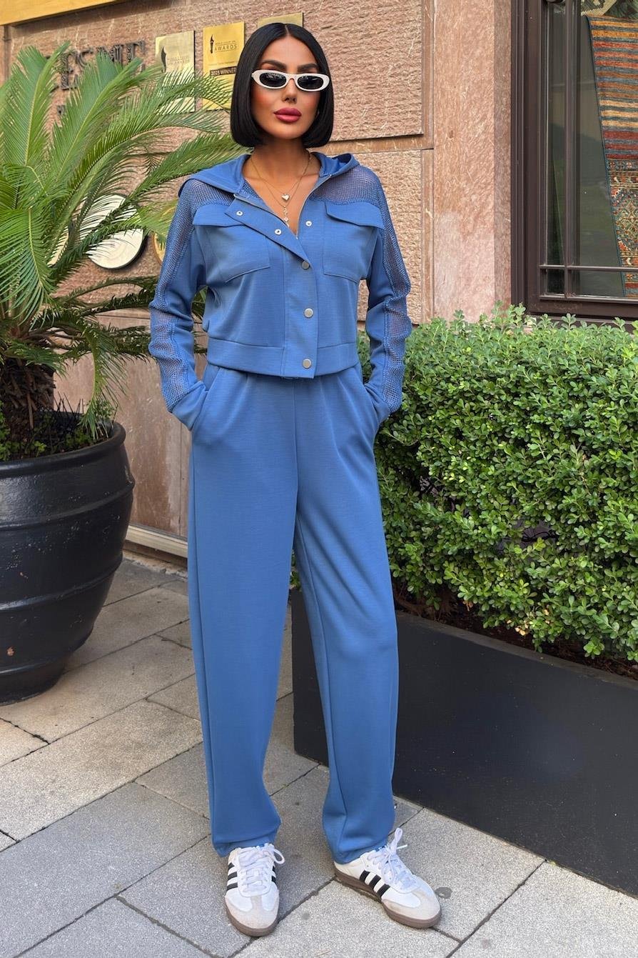 File Detaylı Kapüşonlu Modal Takım 10236 R7-A-K1