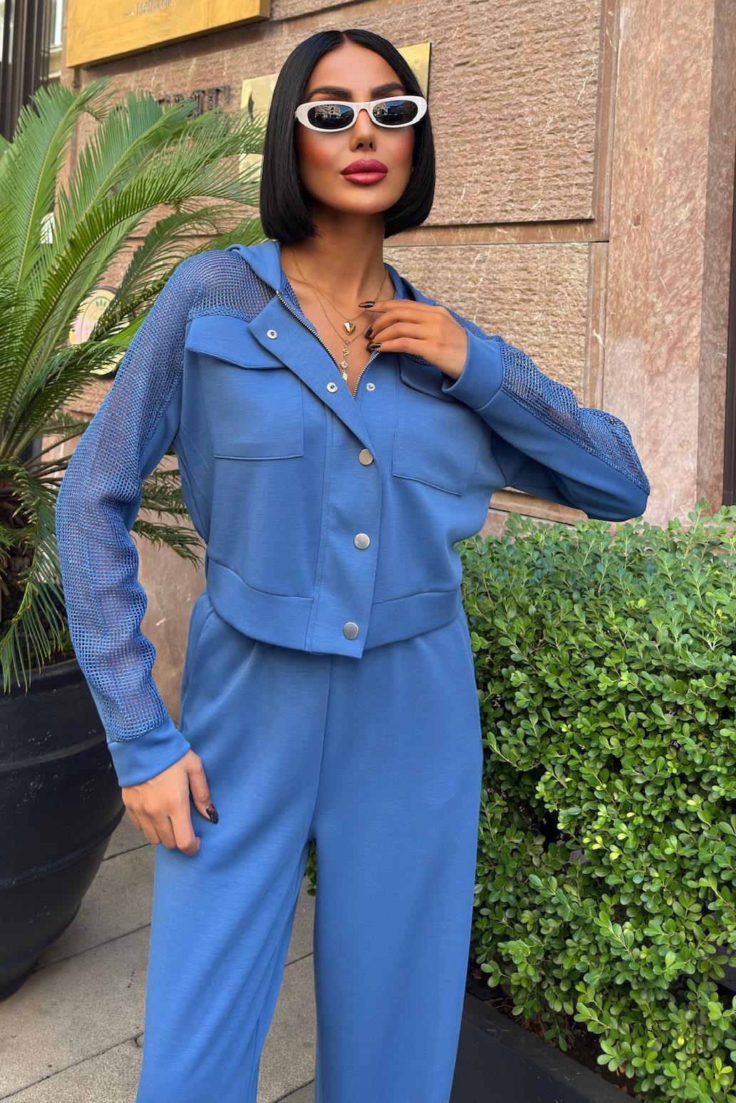 File Detaylı Kapüşonlu Modal Takım 10236 R7-A-K1