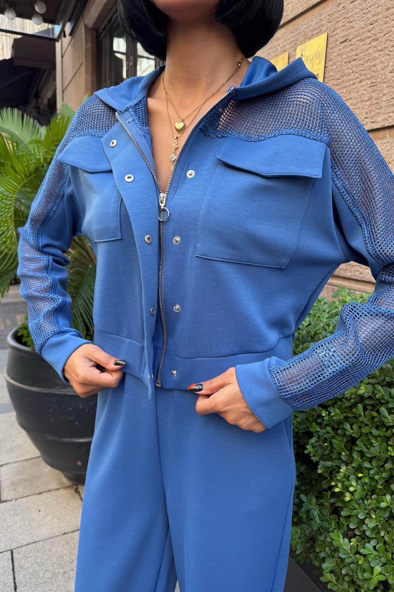 File Detaylı Kapüşonlu Modal Takım 10236 R7-A-K1