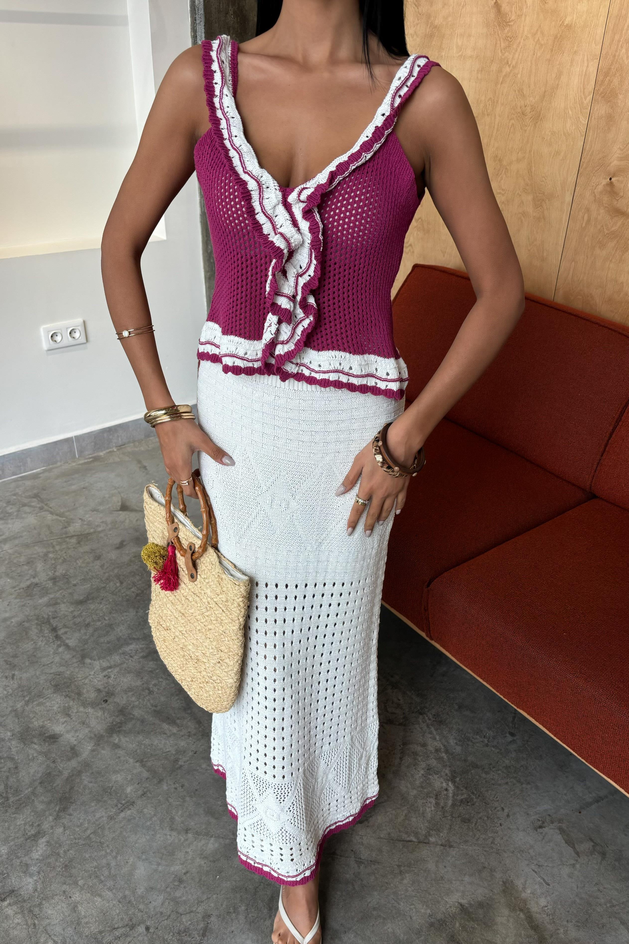 Fırfır Detaylı Uzun Etekli Triko Takım 10115 R2-B-K5