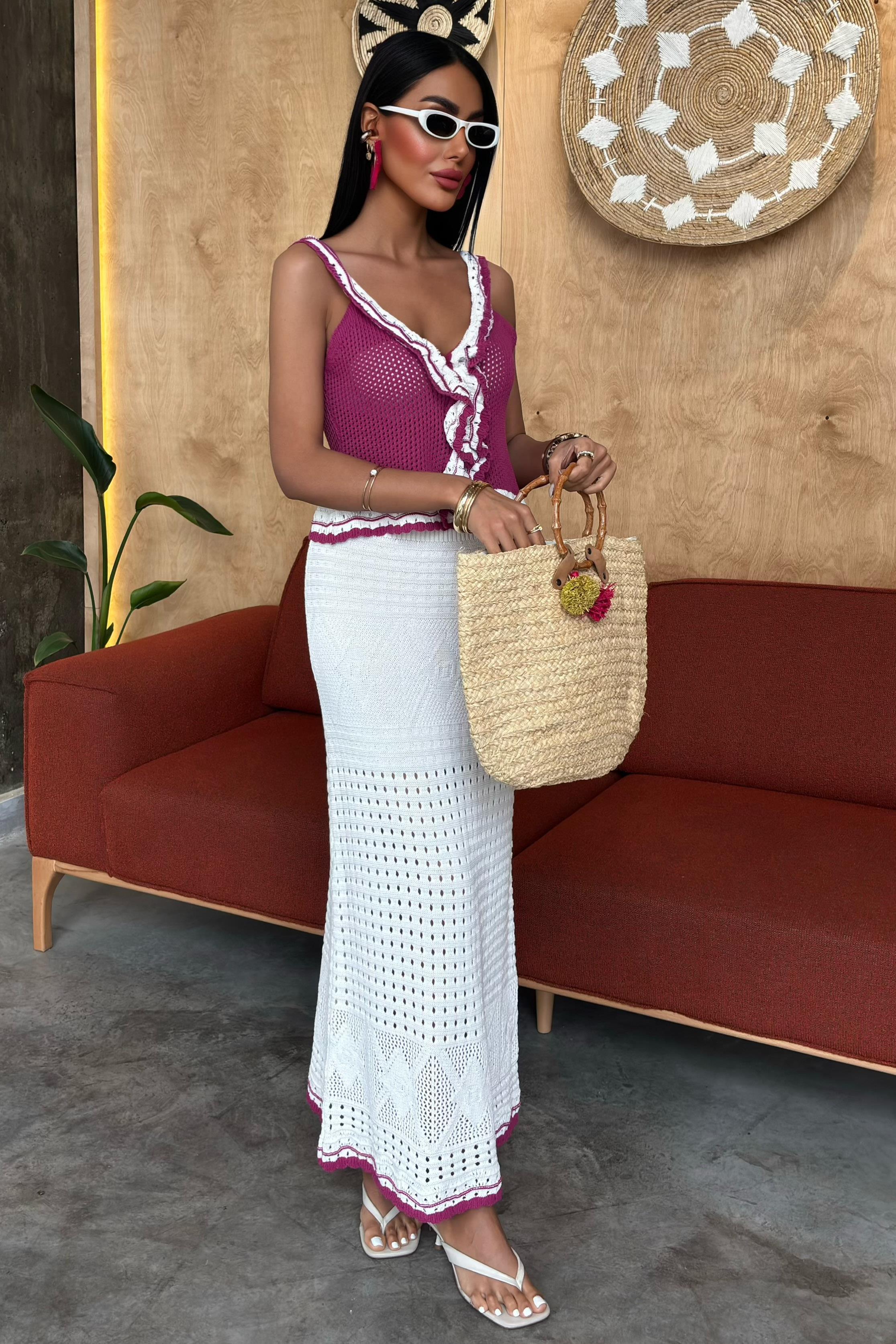 Fırfır Detaylı Uzun Etekli Triko Takım 10115 R2-B-K5