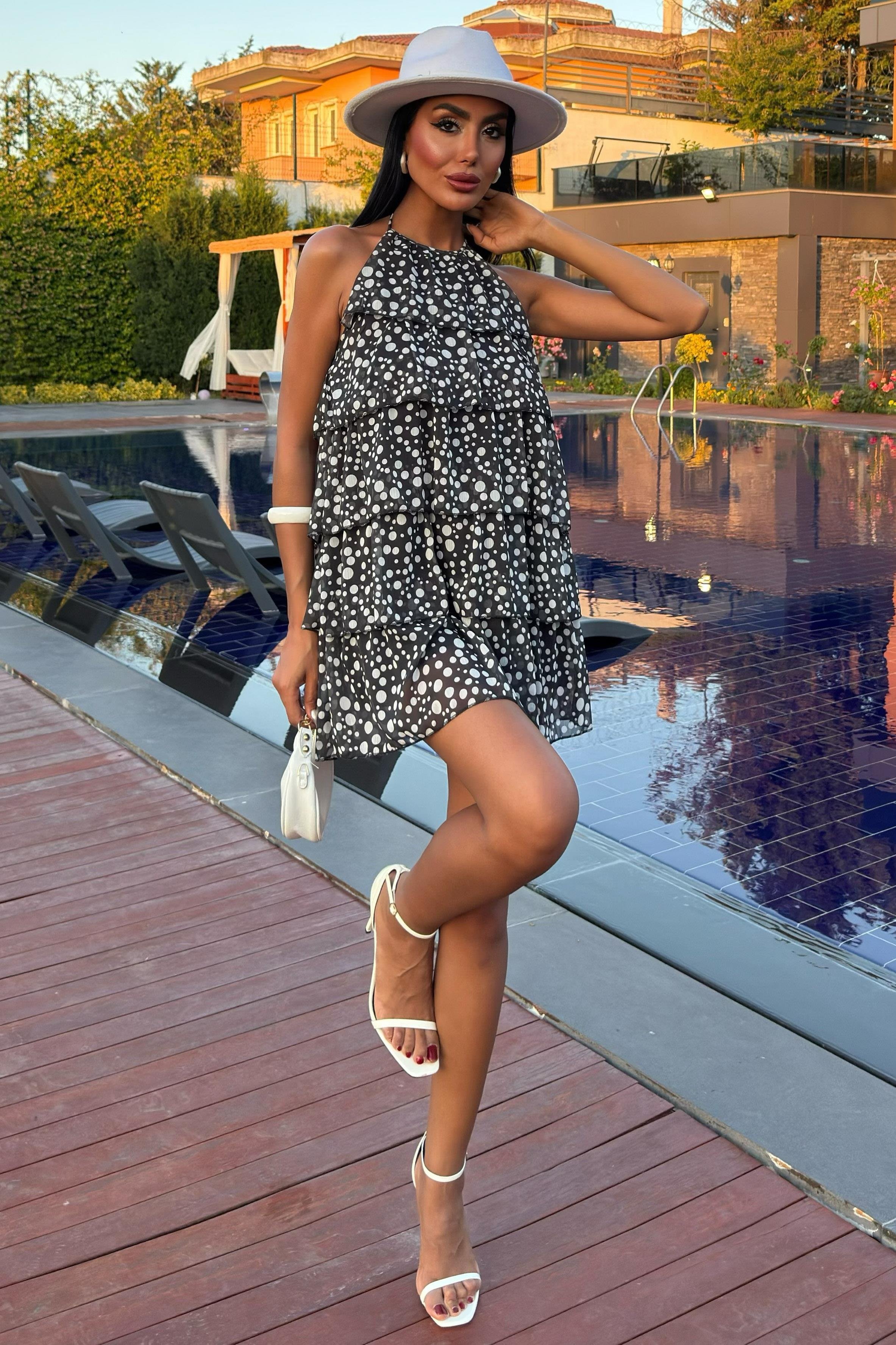 Fırfırlı Şifon Elbise 2905-08 R8-I-K5