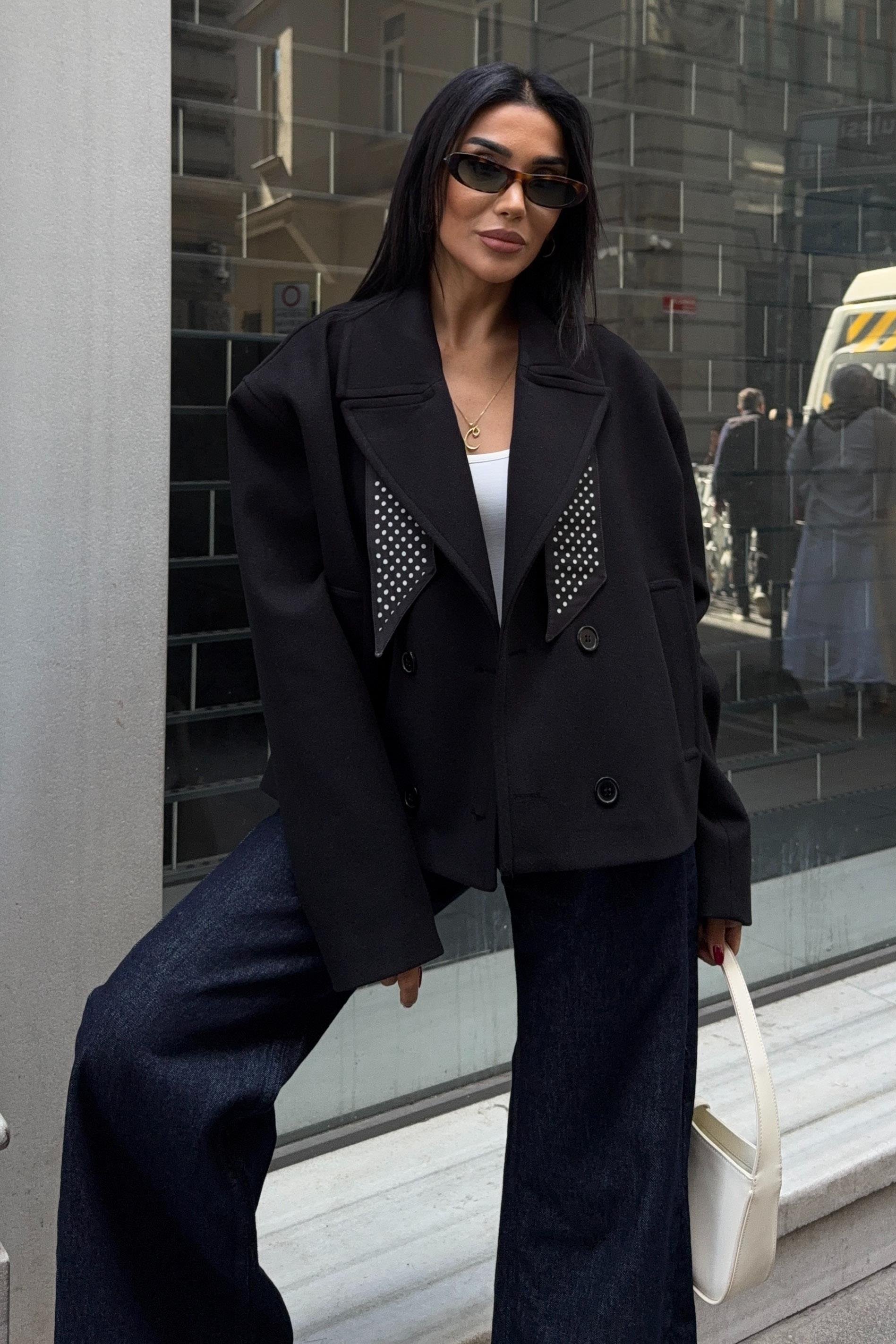 Fular Detaylı Premium Kaşe Ceket 7072